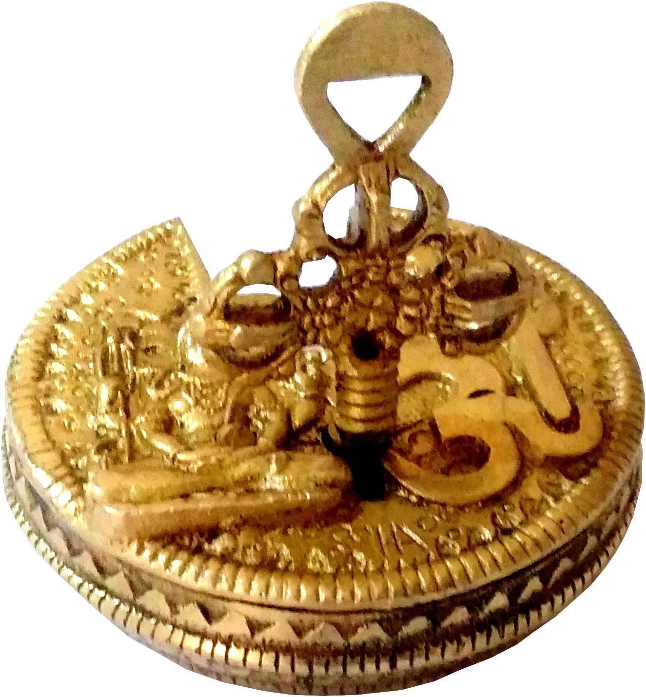 Round Antique Brass Padlock Om Shiva: Unique Collectible by Purpledip (11813)