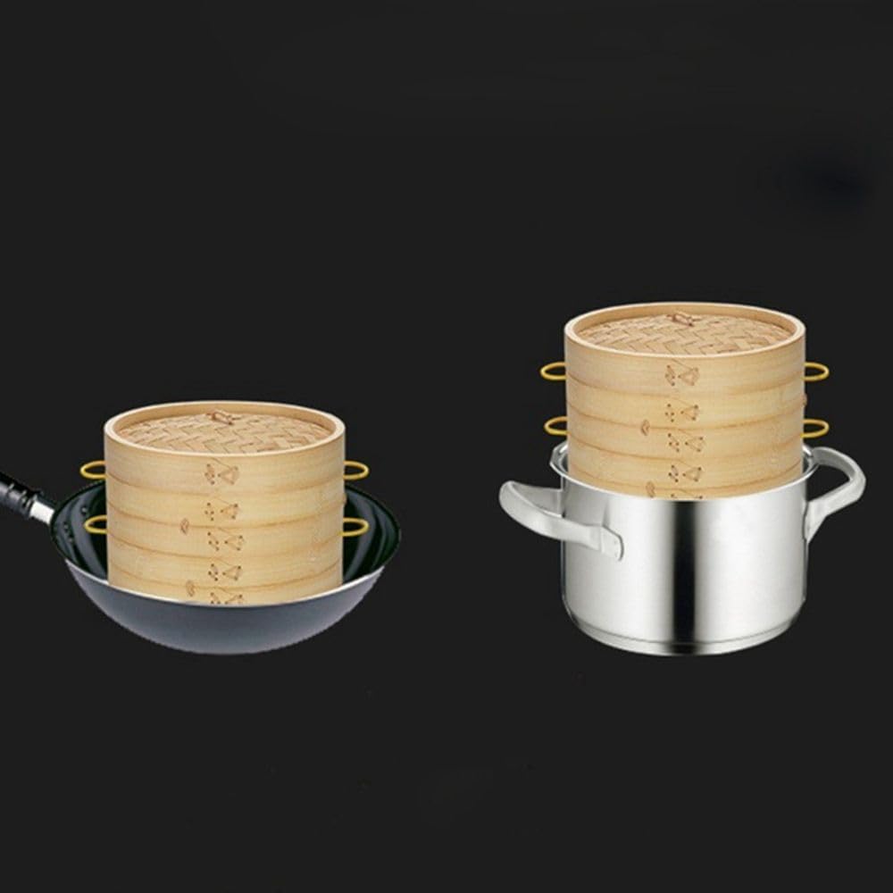 Round Bamboo Steamer Basket - 7.87 inch Dumpling Food Steamer for Chinese Asian Cooking