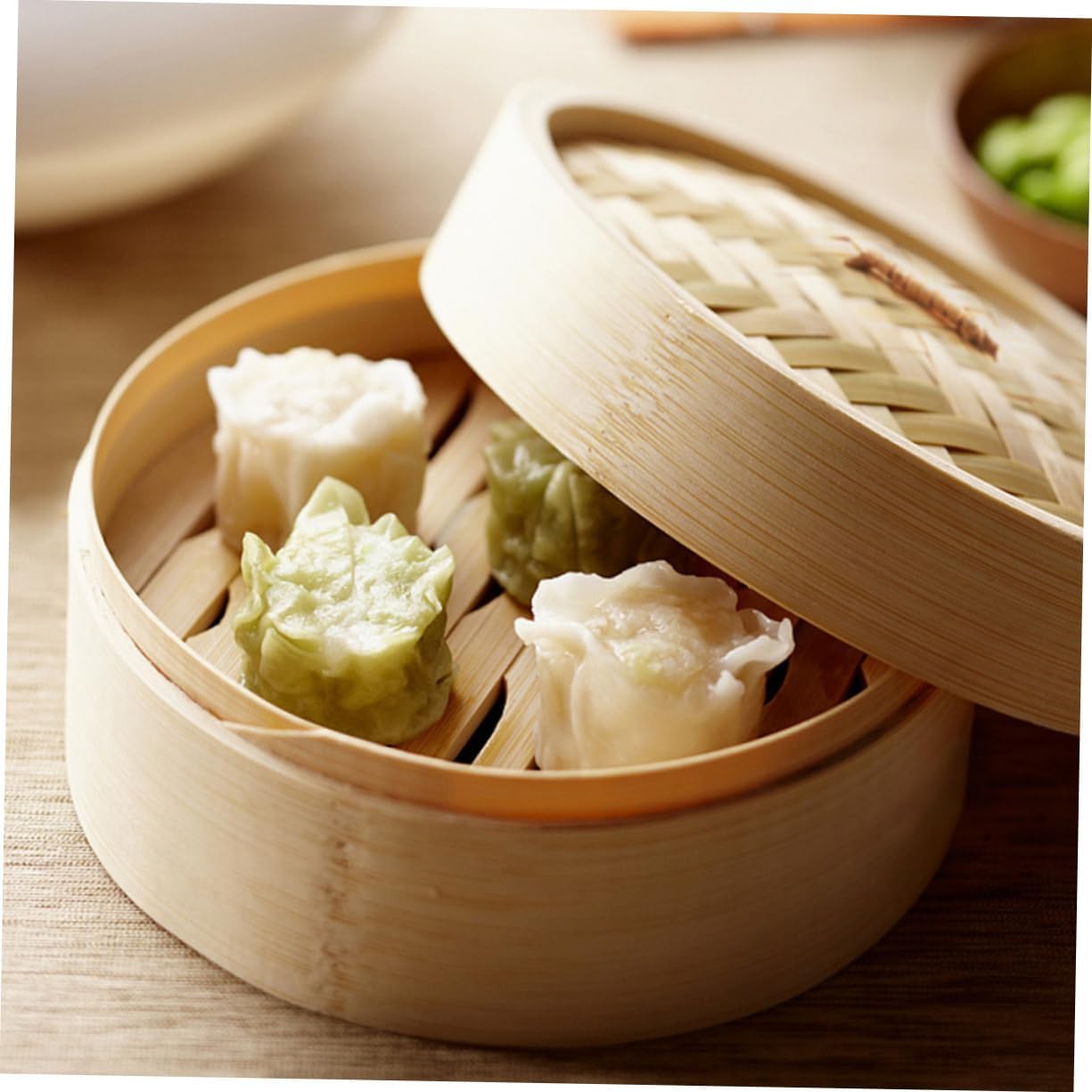 Round Dim Sum Bamboo Steamer with Handle Cover for Buns and Food - Home Kitchen Cookware by DECHOUS