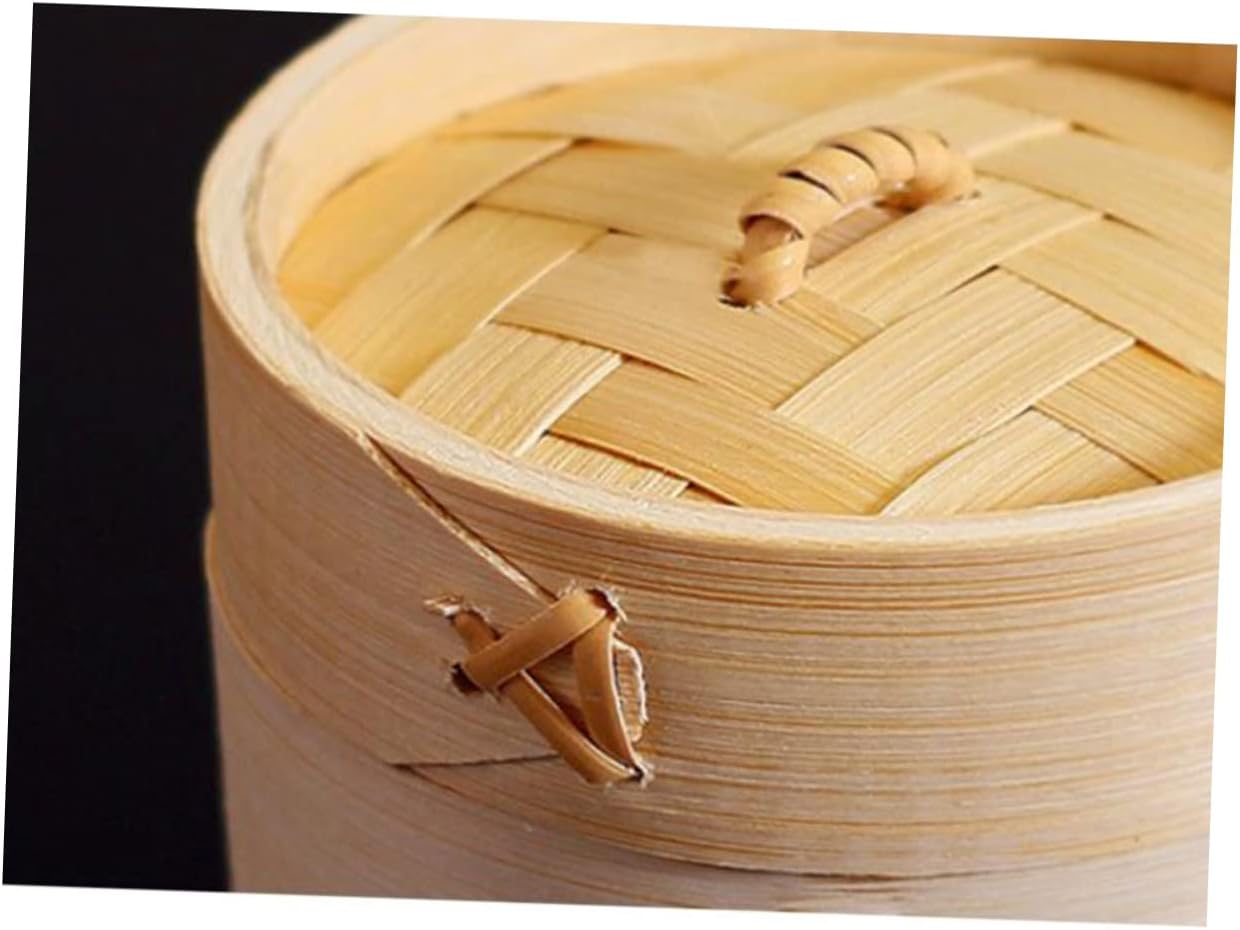 Round Dim Sum Bamboo Steamer with Handle Cover for Buns and Food - Home Kitchen Cookware by DECHOUS