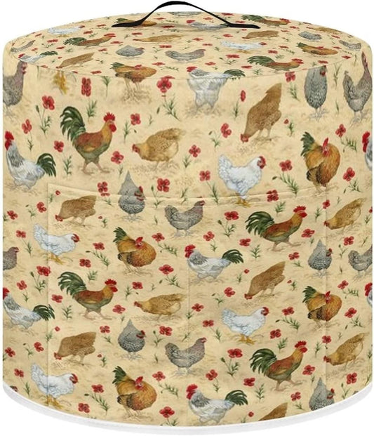 Round Dust Cover with Pocket for 3 Quart Instant Pot, Rice Cooker, and Air Fryer - Stain Resistant Protective Cover for Electric Appliances - Easy to Clean - Chicken Design