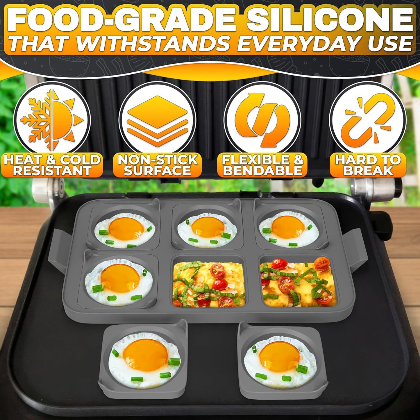 Round Egg Cooker Ring Set for Griddle - Non-Stick Egg Molds for Frying Eggs and Pancakes