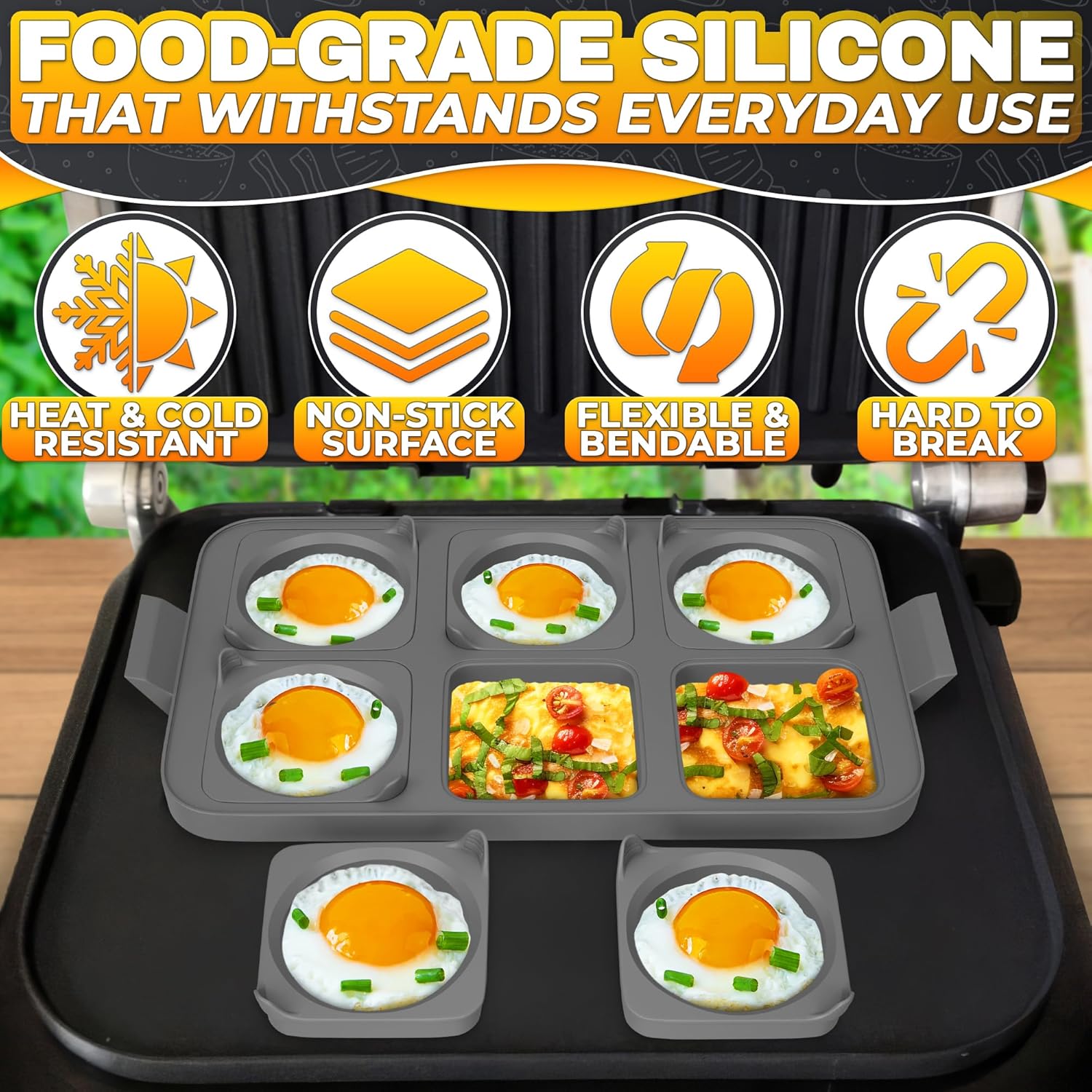 Round Egg Cooker Ring Set for Griddle - Non-Stick Egg Molds for Frying Eggs and Pancakes