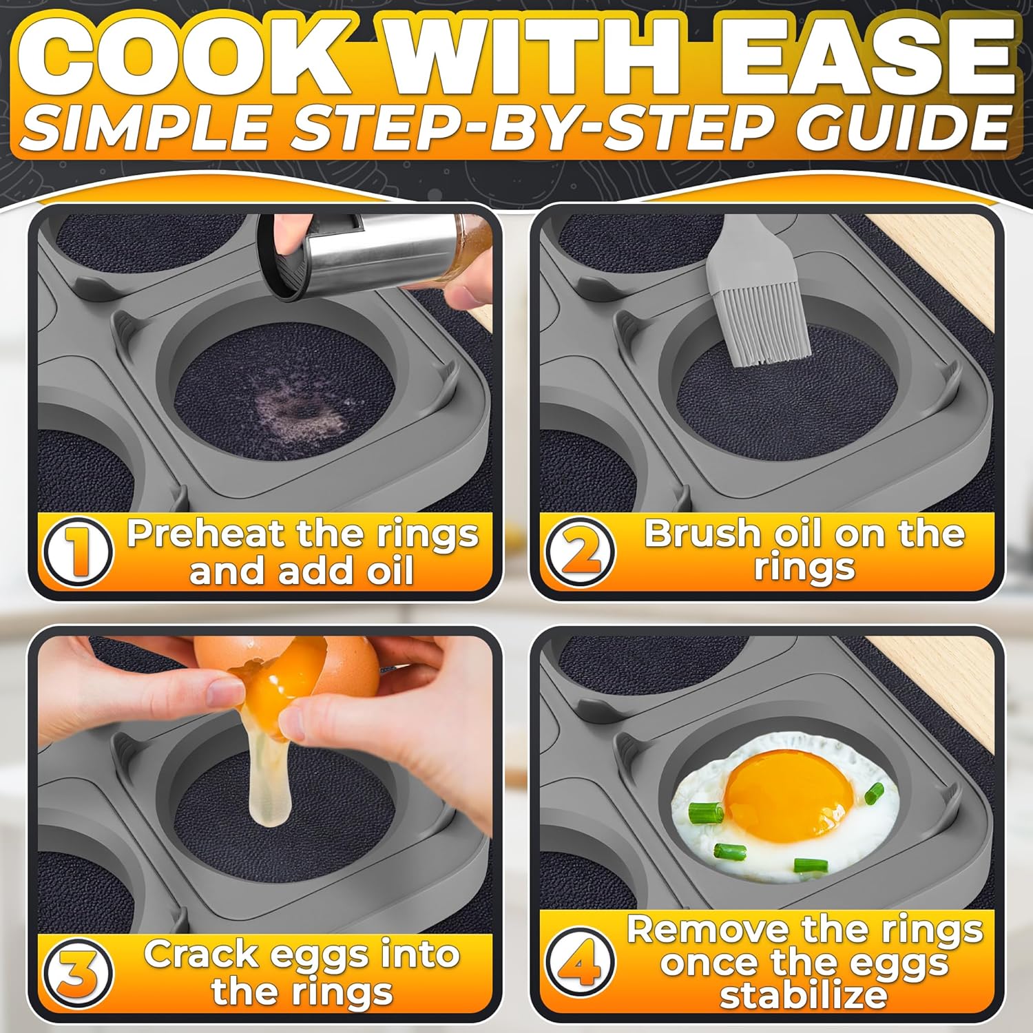 Round Egg Cooker Ring Set for Griddle - Non-Stick Egg Molds for Frying Eggs and Pancakes