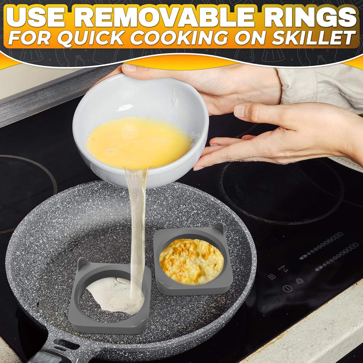 Round Egg Cooker Ring Set for Griddle - Non-Stick Egg Molds for Frying Eggs and Pancakes