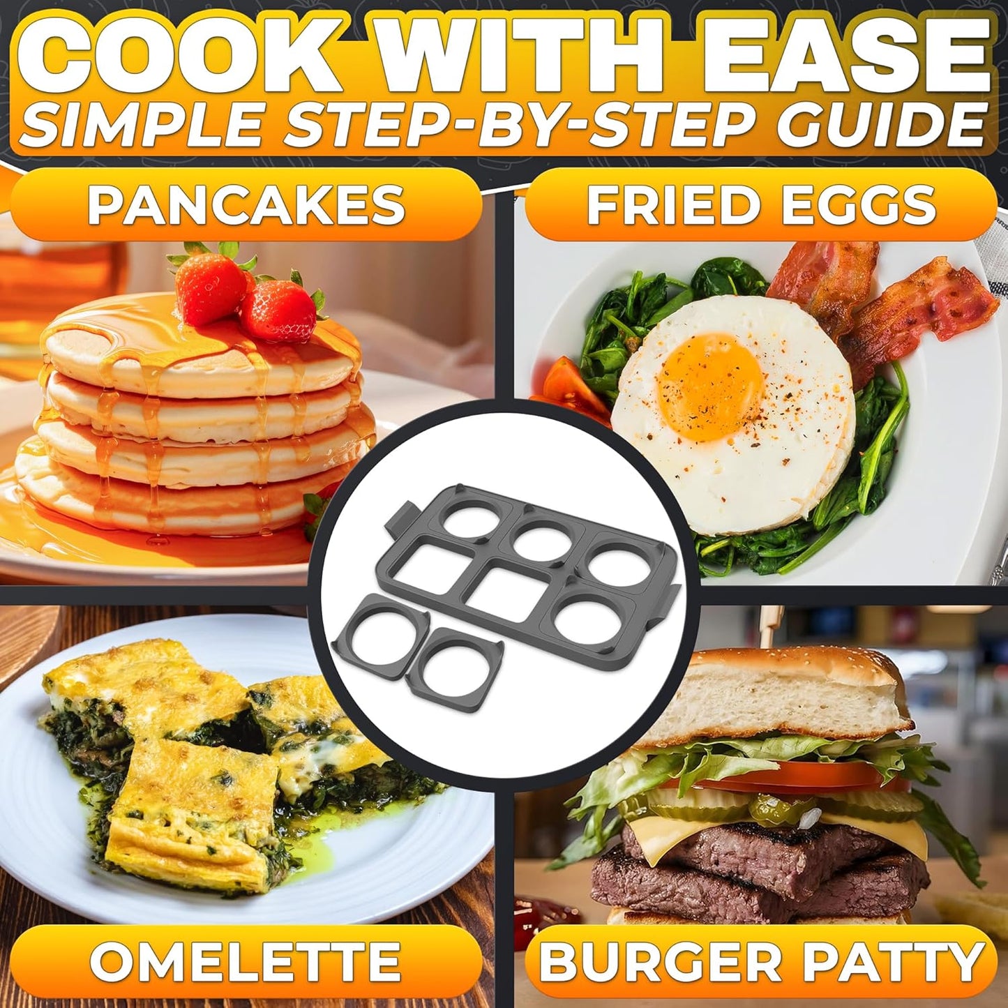 Round Egg Cooker Ring Set for Griddle - Non-Stick Egg Molds for Frying Eggs and Pancakes