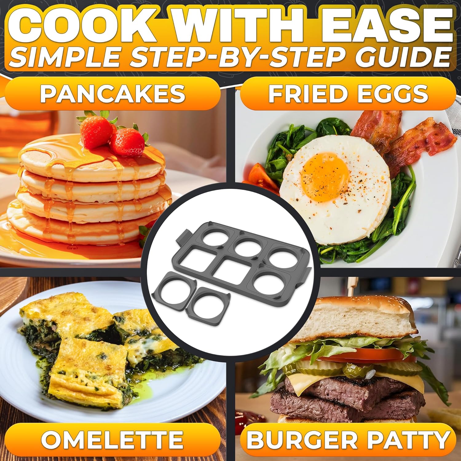 Round Egg Cooker Ring Set for Griddle - Non-Stick Egg Molds for Frying Eggs and Pancakes
