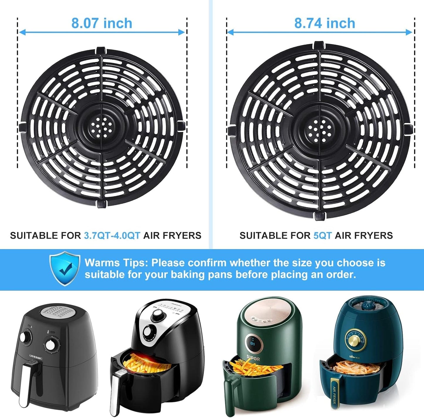 Round Non-Stick Air Fryer Grill Pan Tray for Power XL & Ultrean Gourmia 5QT Air Fryers - Dishwasher Safe Accessories