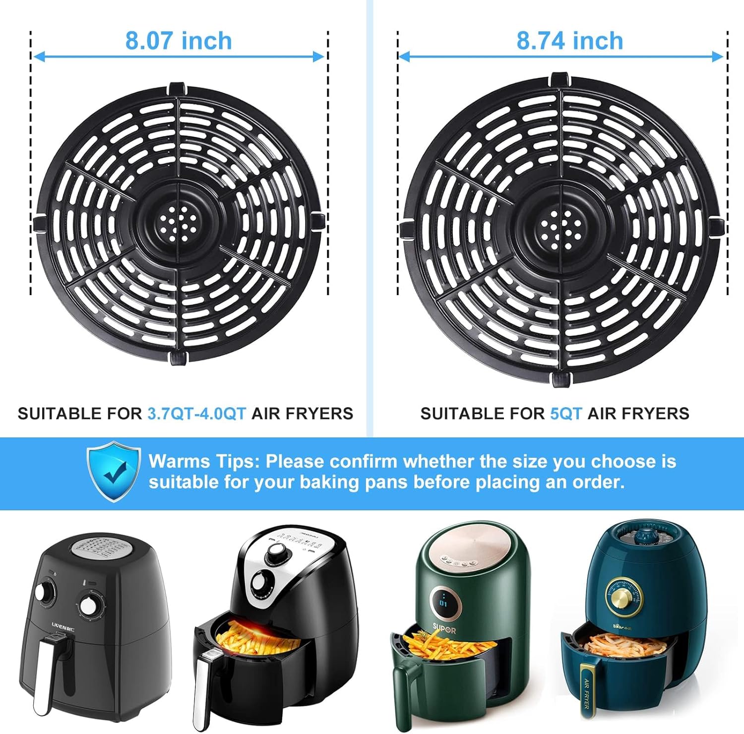 Round Non-Stick Air Fryer Grill Pan Tray for Power XL & Ultrean Gourmia 5QT Air Fryers - Dishwasher Safe Accessories