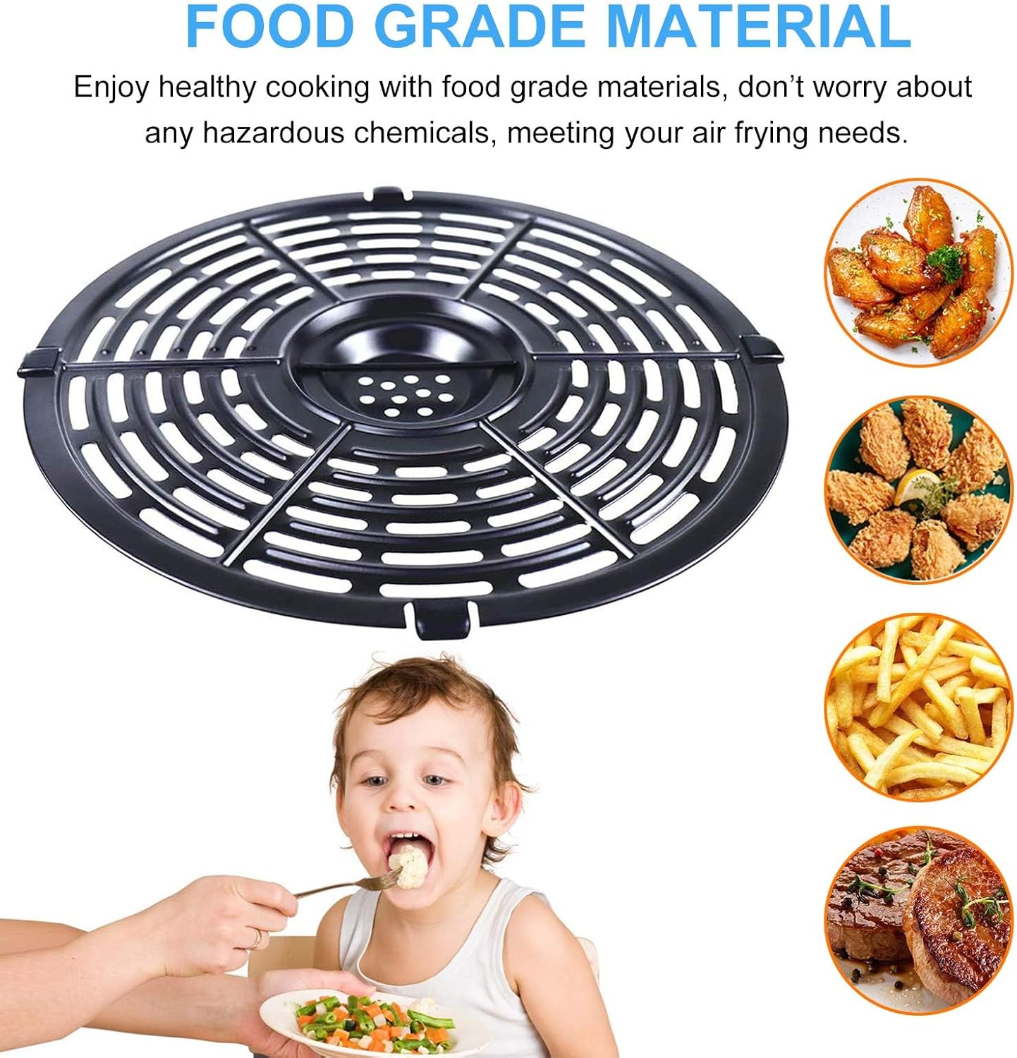 Round Non-Stick Air Fryer Grill Pan Tray for Power XL & Ultrean Gourmia 5QT Air Fryers - Dishwasher Safe Accessories