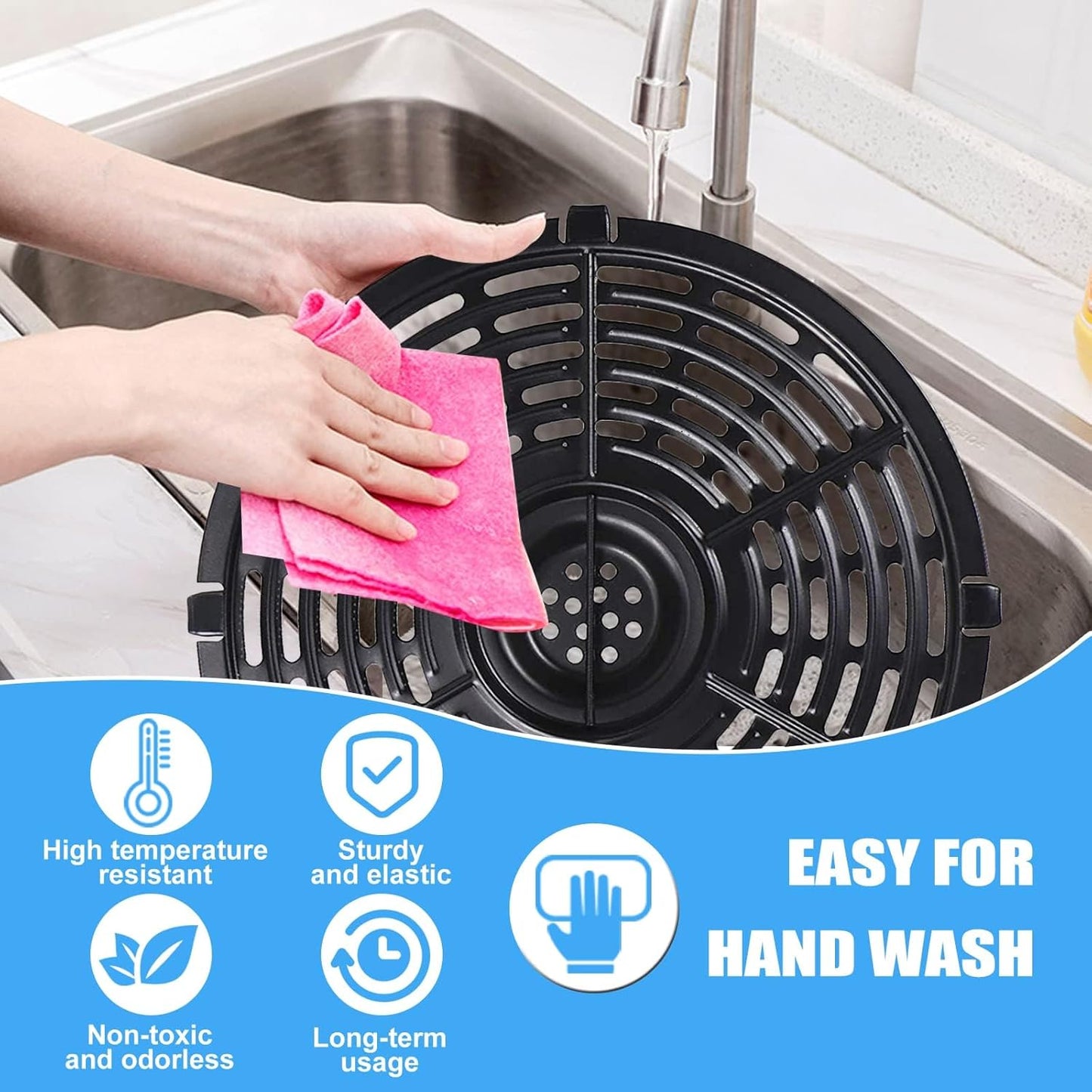 Round Non-Stick Air Fryer Grill Pan Tray for Power XL & Ultrean Gourmia 5QT Air Fryers - Dishwasher Safe Accessories