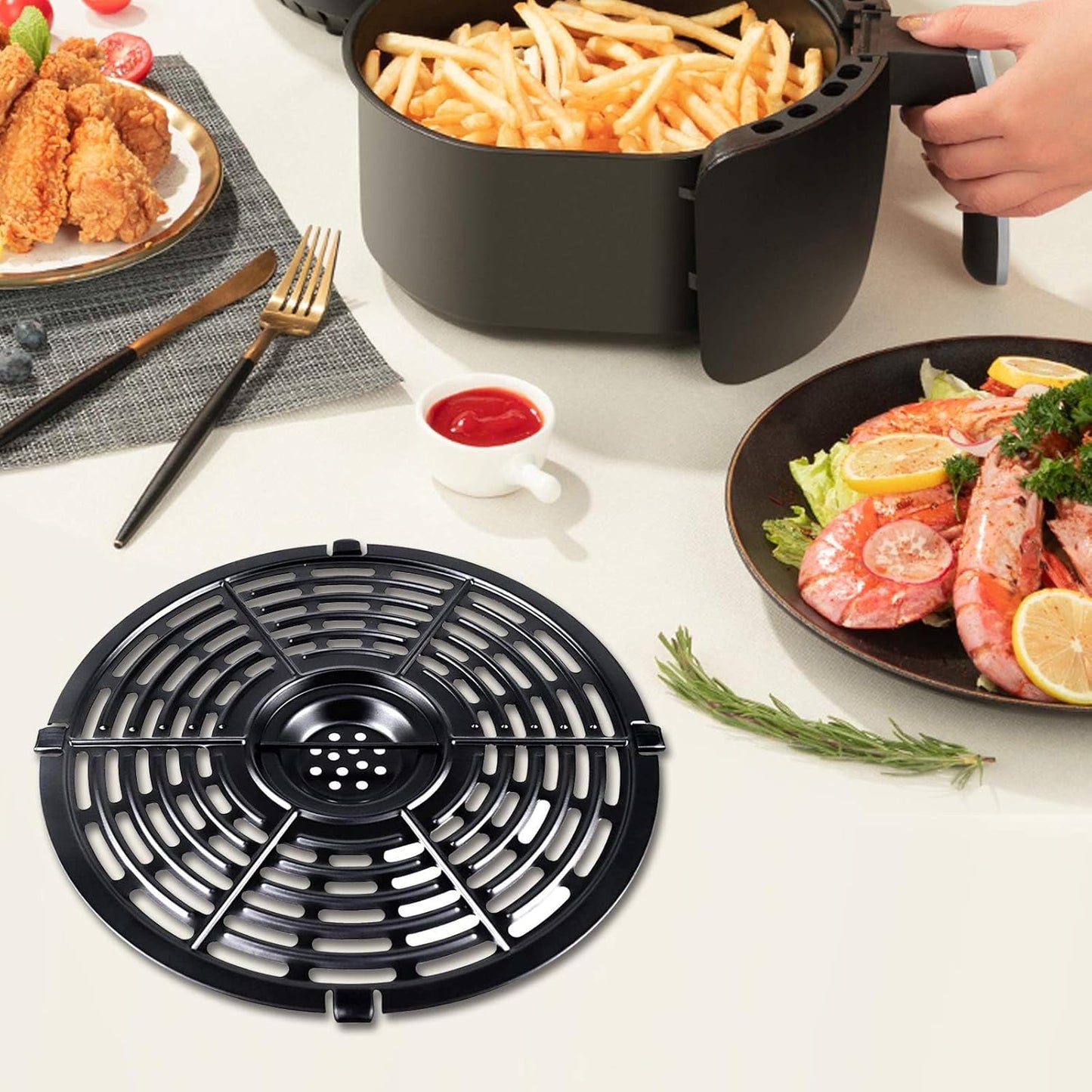 Round Non-Stick Air Fryer Grill Pan Tray for Power XL & Ultrean Gourmia 5QT Air Fryers - Dishwasher Safe Accessories