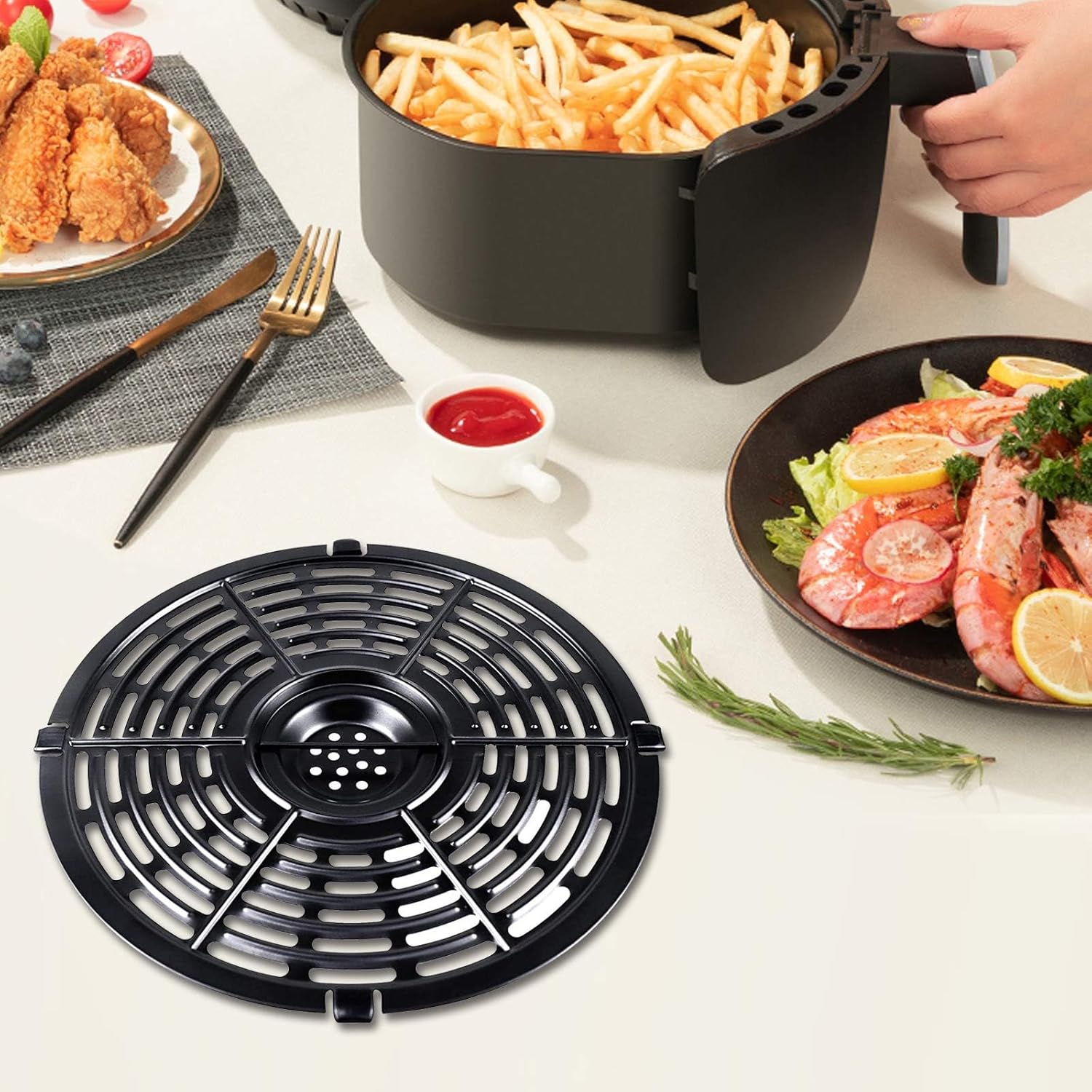 Round Non-Stick Air Fryer Grill Pan Tray for Power XL & Ultrean Gourmia 5QT Air Fryers - Dishwasher Safe Accessories