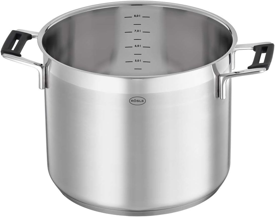 Rösle 91963 Silence Pro Stainless Steel High Casserole Cooking Pot 24 cm with Insulated Handles & Lid
