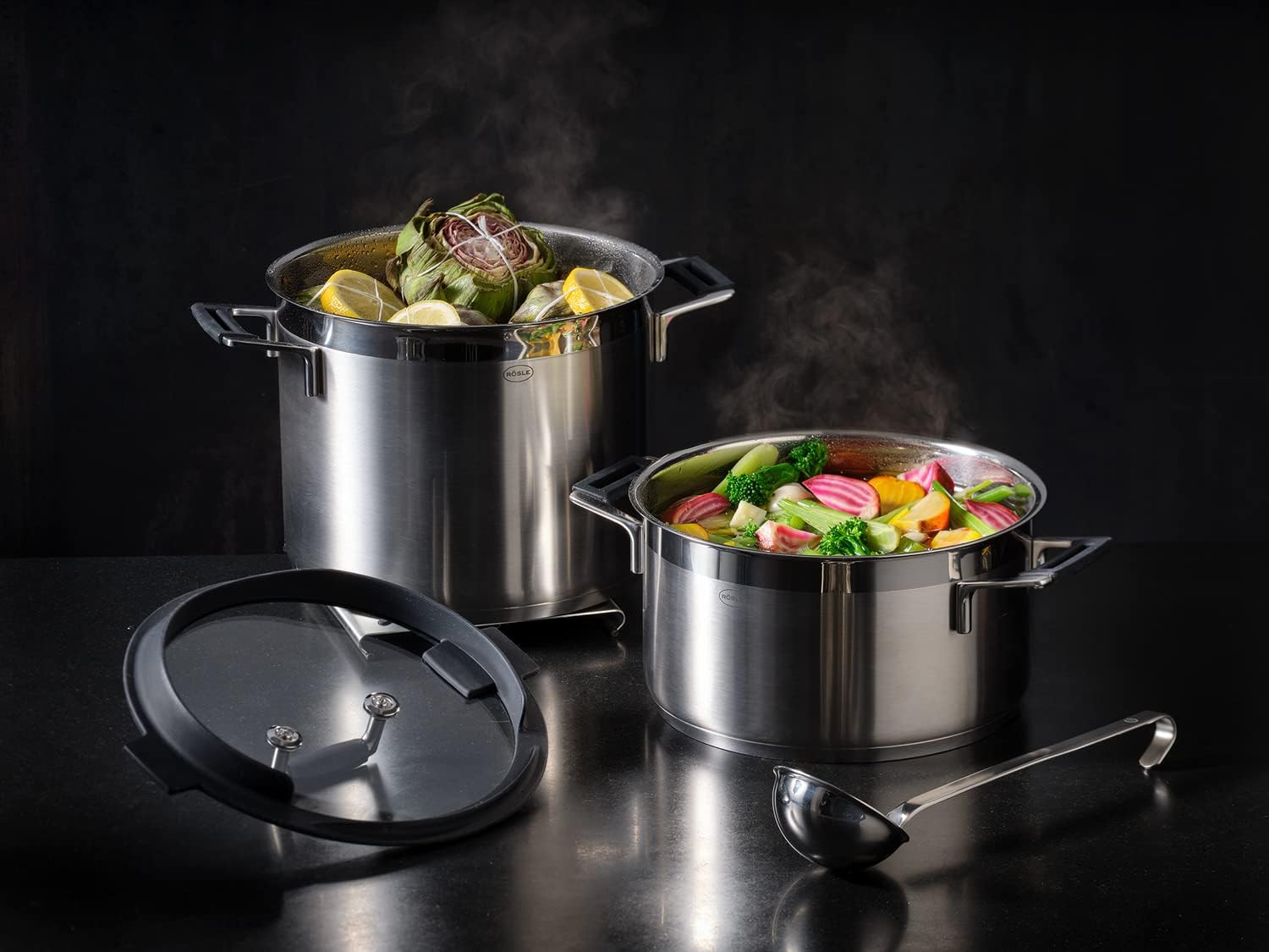 Rösle 91963 Silence Pro Stainless Steel High Casserole Cooking Pot 24 cm with Insulated Handles & Lid