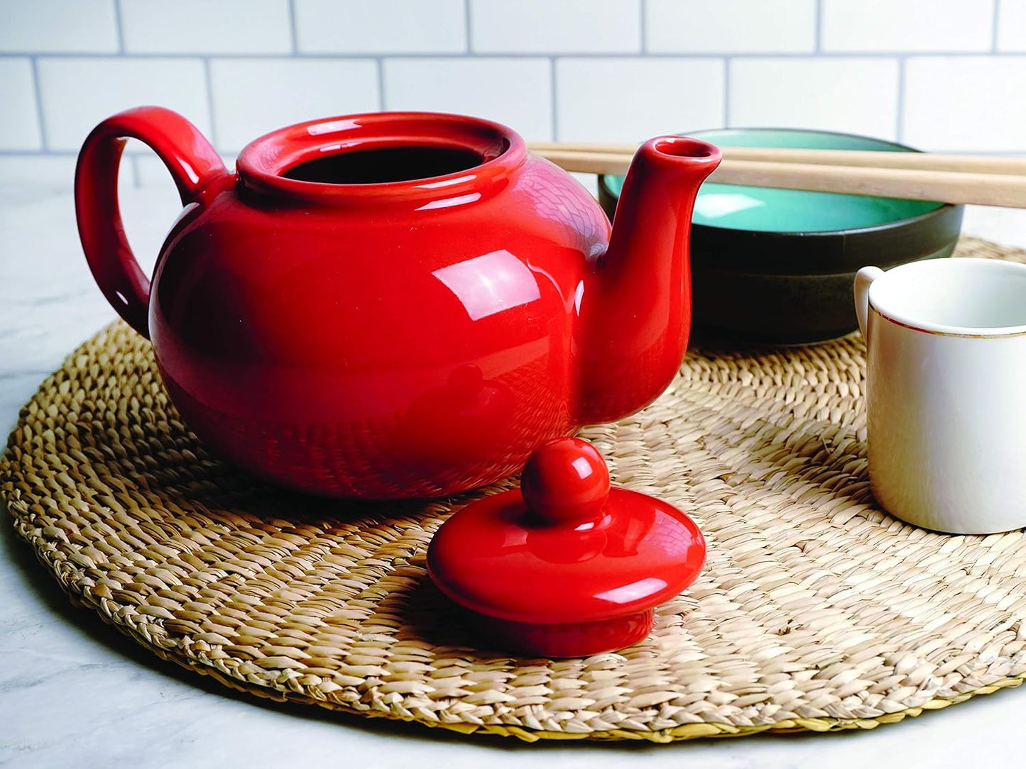 RSVP International Red Stoneware Teapot Collection - 16 oz, Microwave & Dishwasher Safe