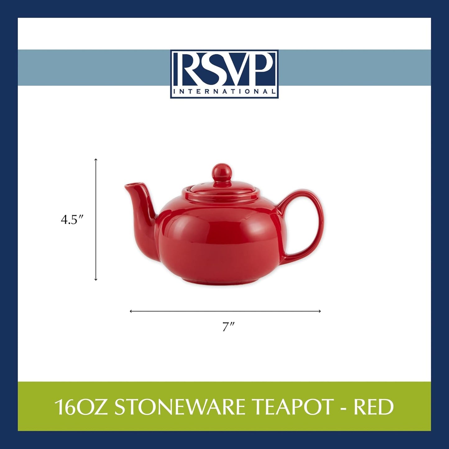RSVP International Red Stoneware Teapot Collection - 16 oz, Microwave & Dishwasher Safe