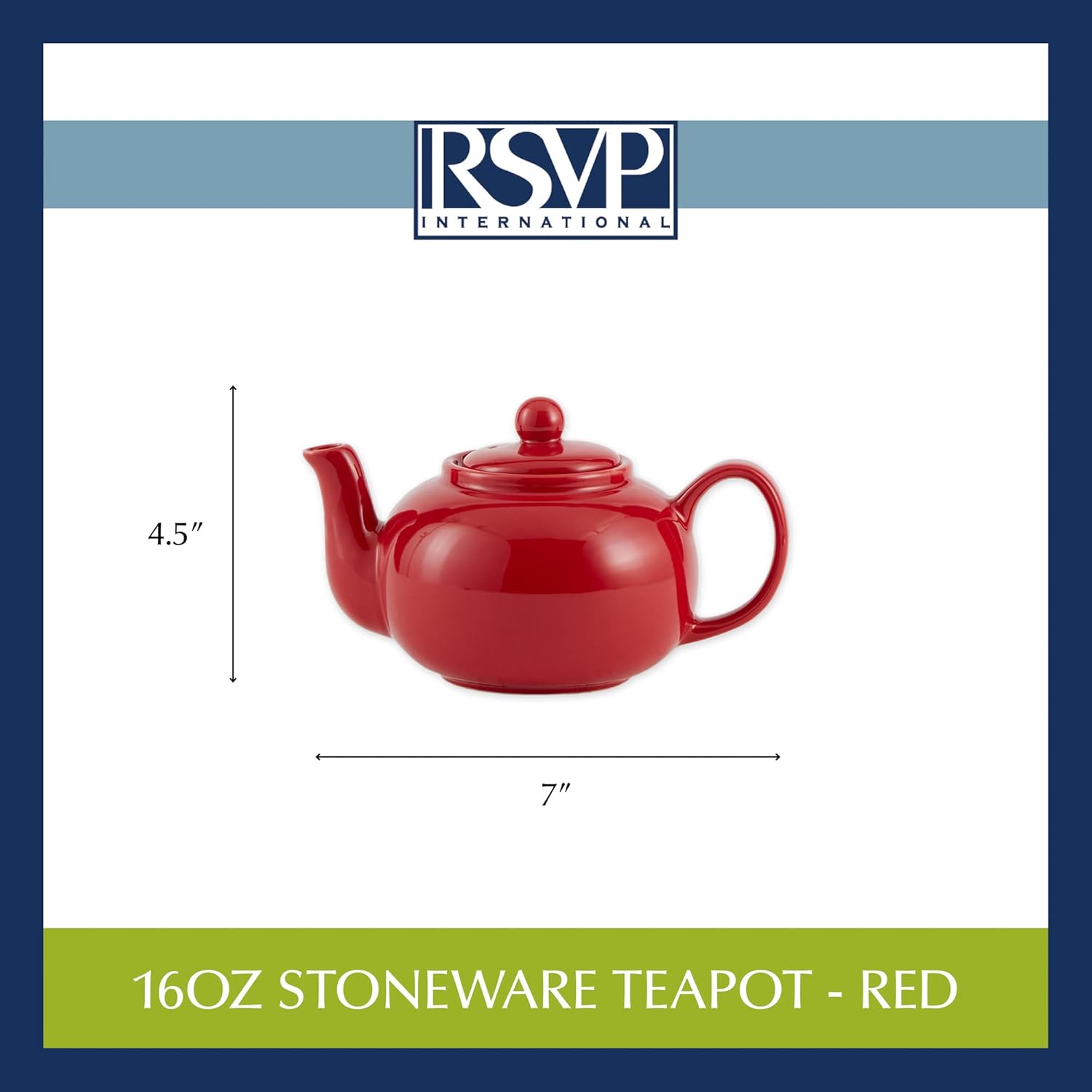 RSVP International Red Stoneware Teapot Collection - 16 oz, Microwave & Dishwasher Safe
