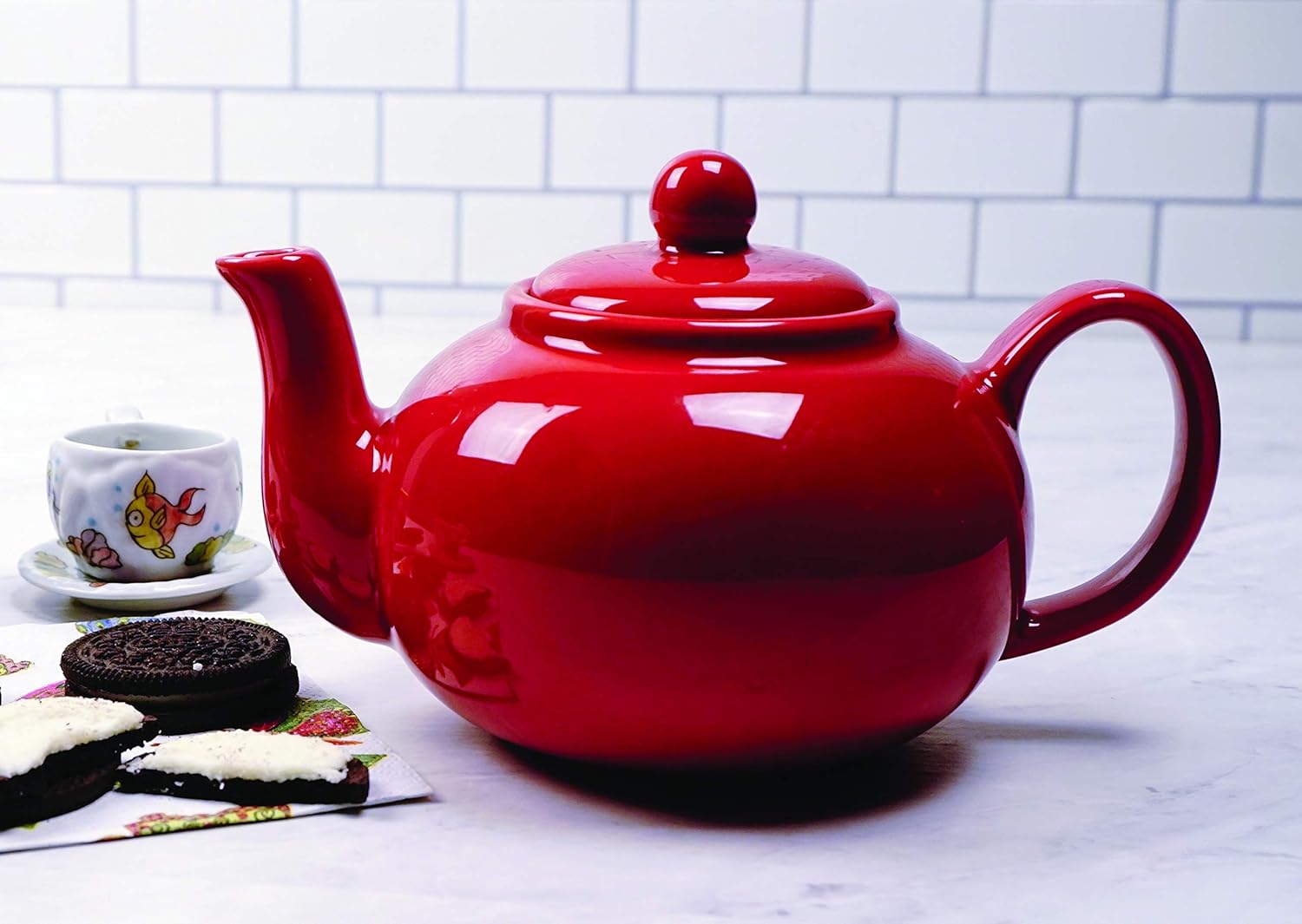 RSVP International Red Stoneware Teapot Collection - 16 oz, Microwave & Dishwasher Safe