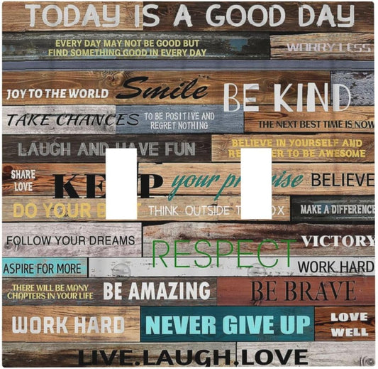 Rustic Barn Door Double Toggle Light Switch Cover with Inspirational Quotes - Vintage Family Rules Wall Plate for Bathroom and Living Room Decor