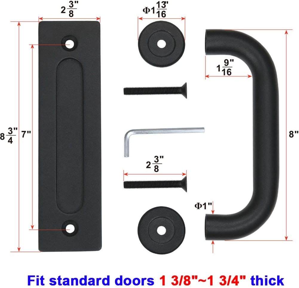Rustic Black C-Shape Sliding Barn Door Handle Pull and Flush Hardware Set with Two-Side Flat Back-Plate Design
