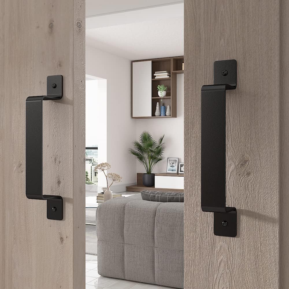 Rustic Black Steel Barn Door Pull Handle Hardware Set for Sliding Doors, Gates, Cabinets, Closets, Drawers, Garages, and Sheds (2 Pieces)