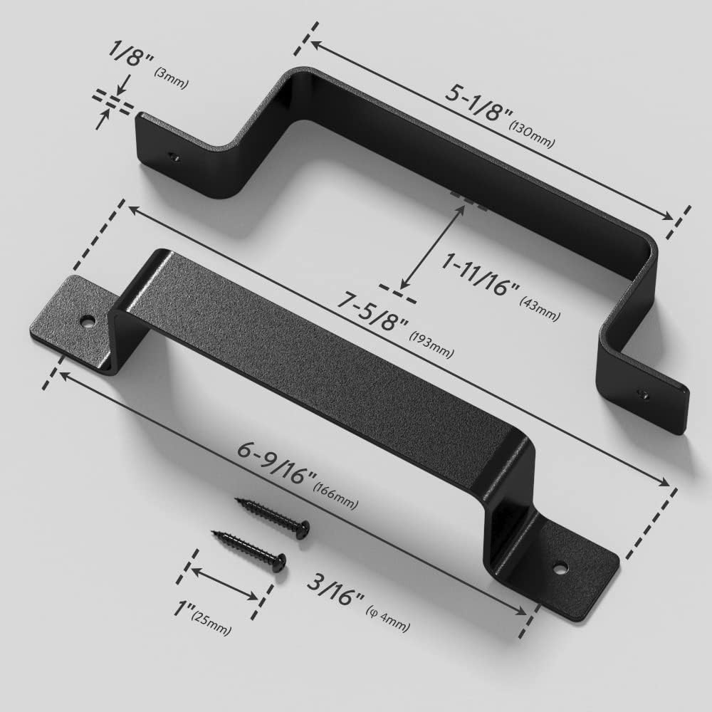 Rustic Black Steel Barn Door Pull Handle Hardware Set for Sliding Doors, Gates, Cabinets, Closets, Drawers, Garages, and Sheds (2 Pieces)