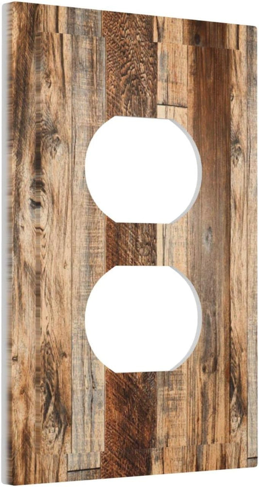 Rustic Brown Wood Grain Single Duplex Outlet Cover for Home Decor - Farmhouse Vintage Style Wall Plate Switchplate for Bathroom and Kitchen