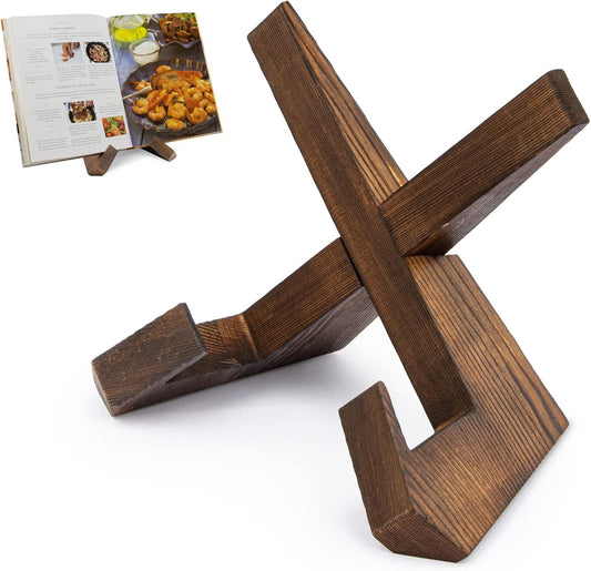 Rustic Brown Wooden Cookbook Stand for Kitchen Counter - PUERSI Recipe Book Holder Stand
