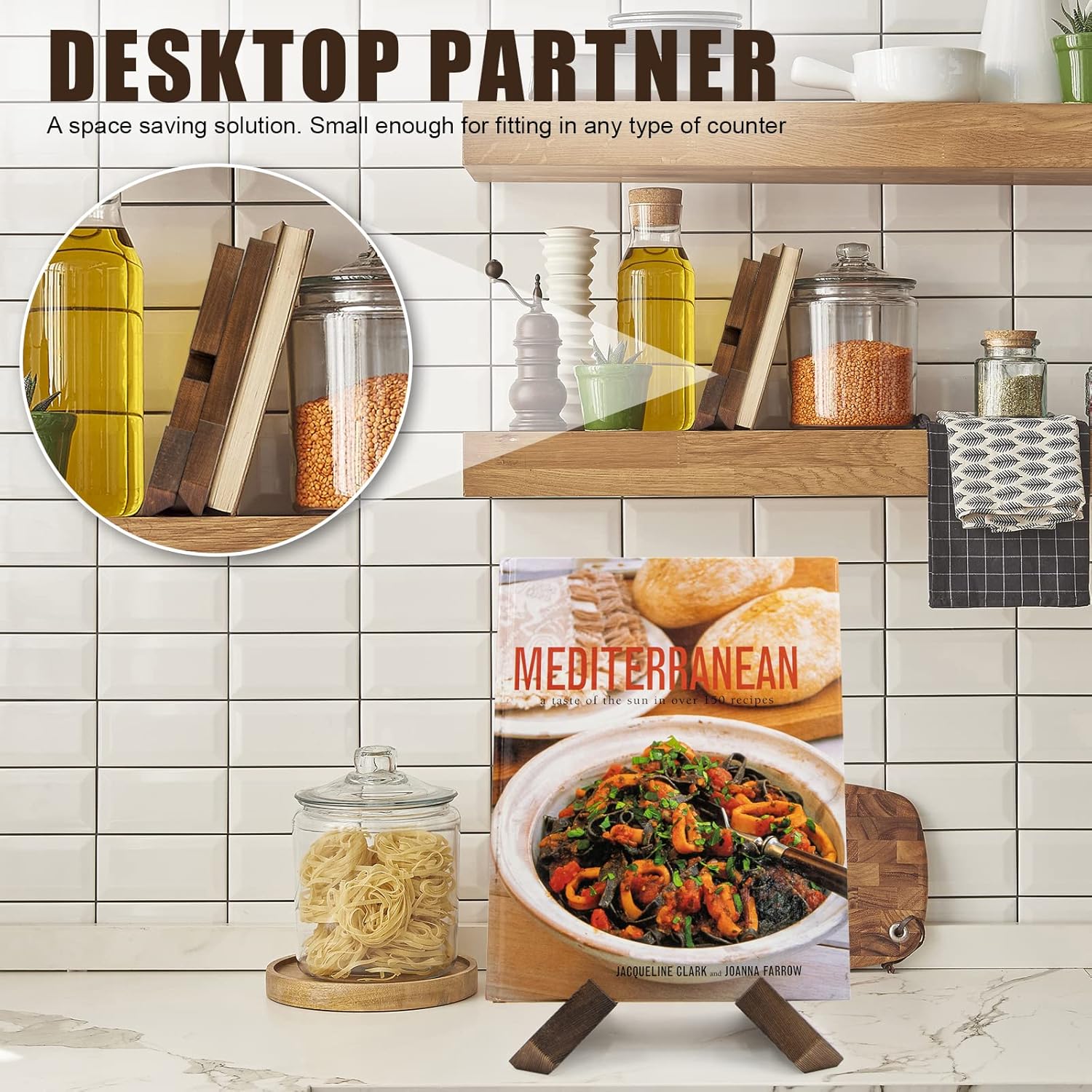Rustic Brown Wooden Cookbook Stand for Kitchen Counter - PUERSI Recipe Book Holder Stand