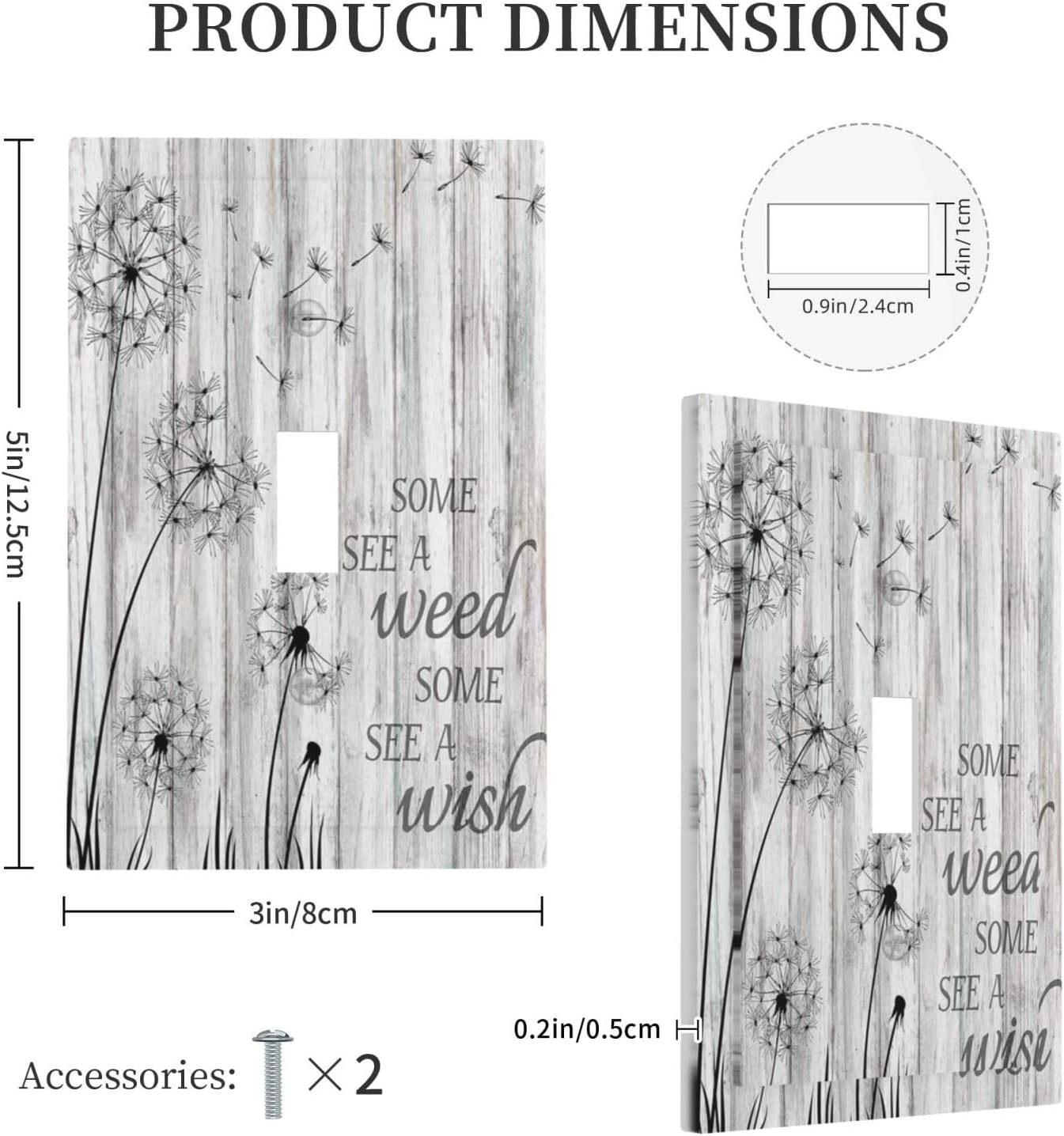 Rustic Dandelion Wooden Light Switch Cover for Farmhouse Decor - Single Toggle Switch Plate for Bedroom or Bathroom