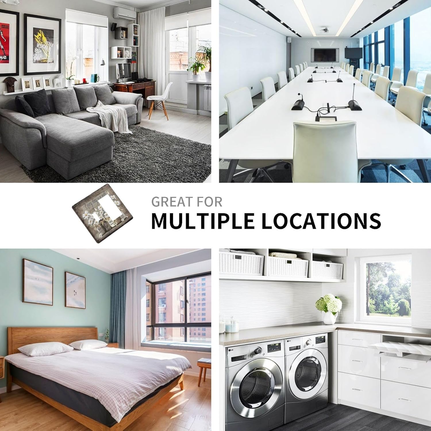 Rustic Floral 2 Gang Light Switch Cover Wall Plate - Farmhouse Daisy Vintage Wooden Board Flower Butterfly Design for Country Kitchen