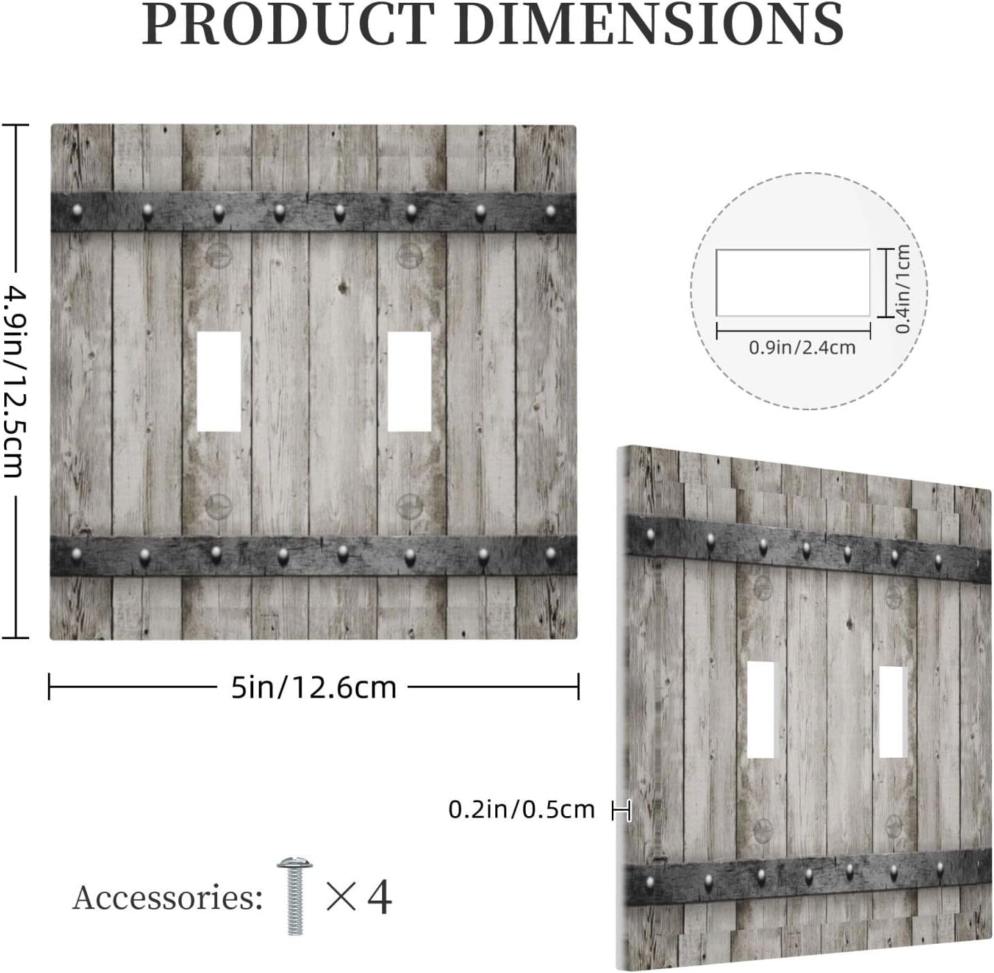 Rustic Grey Wood Barn Door Double Toggle Light Switch Cover - 2 Gang Electrical Switchplate Faceplate for Kitchen, Bedroom, Bathroom Decor