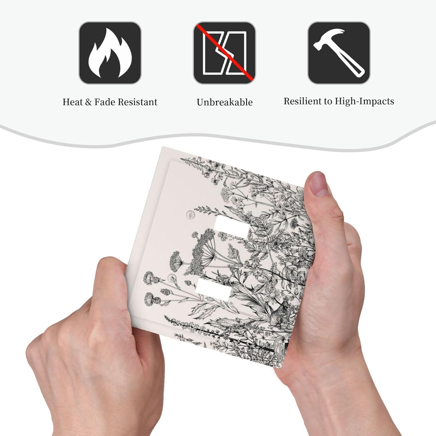 Rustic Vintage Grey Floral Black White Blossom Flower Wildflower Border Botanical Herb 2 Gang Double Toggle Outlet Light Switch Cover