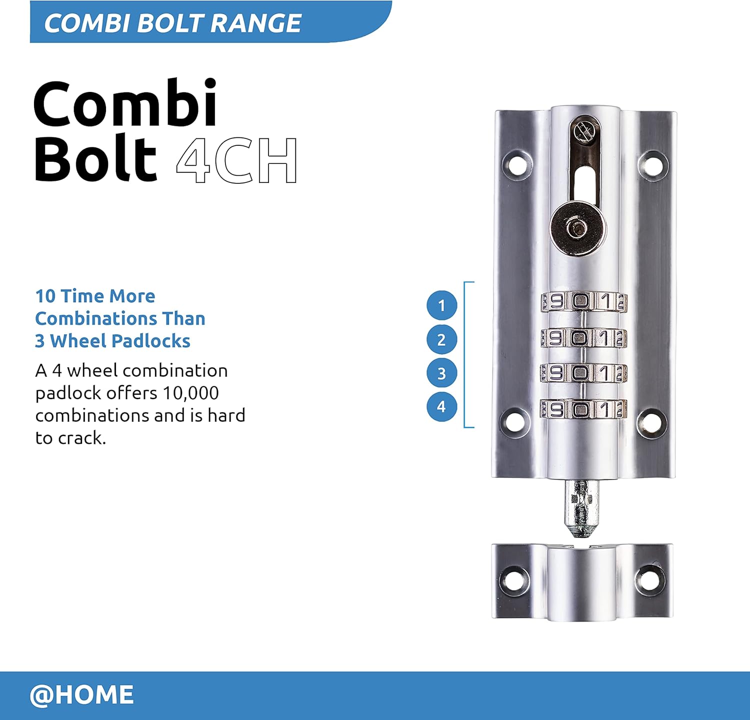 Rustproof Chrome Combination Locking Bolt by Squire Locks - Recordable Combi2CH