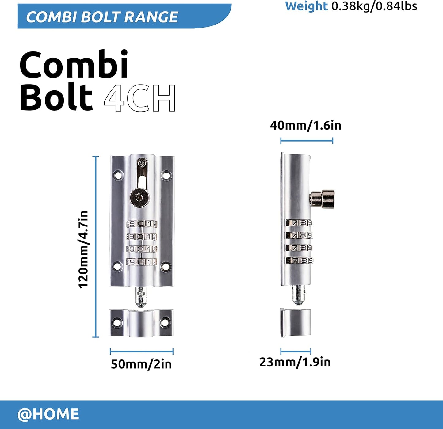Rustproof Chrome Combination Locking Bolt by Squire Locks - Recordable Combi2CH