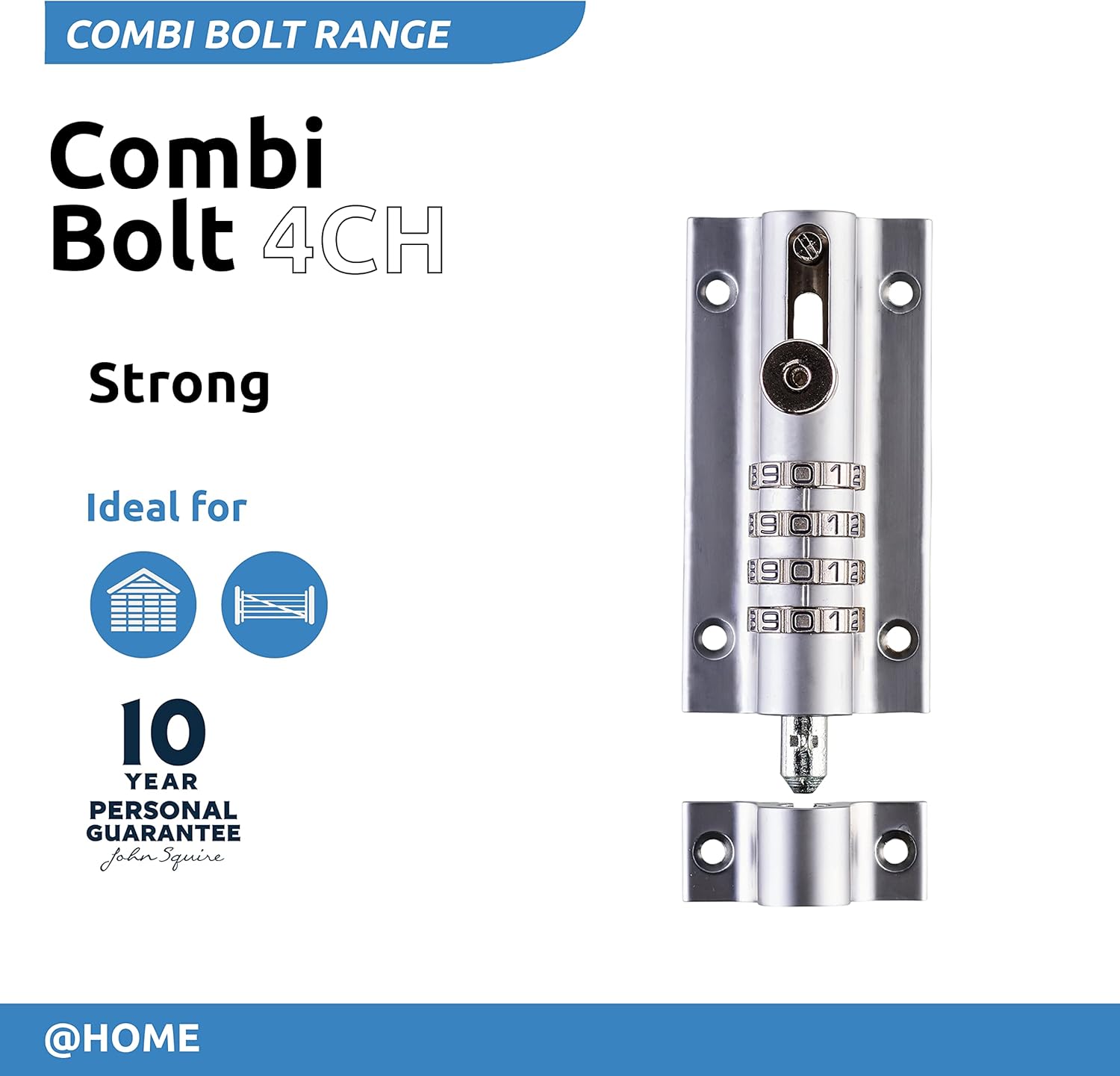 Rustproof Chrome Combination Locking Bolt by Squire Locks - Recordable Combi2CH