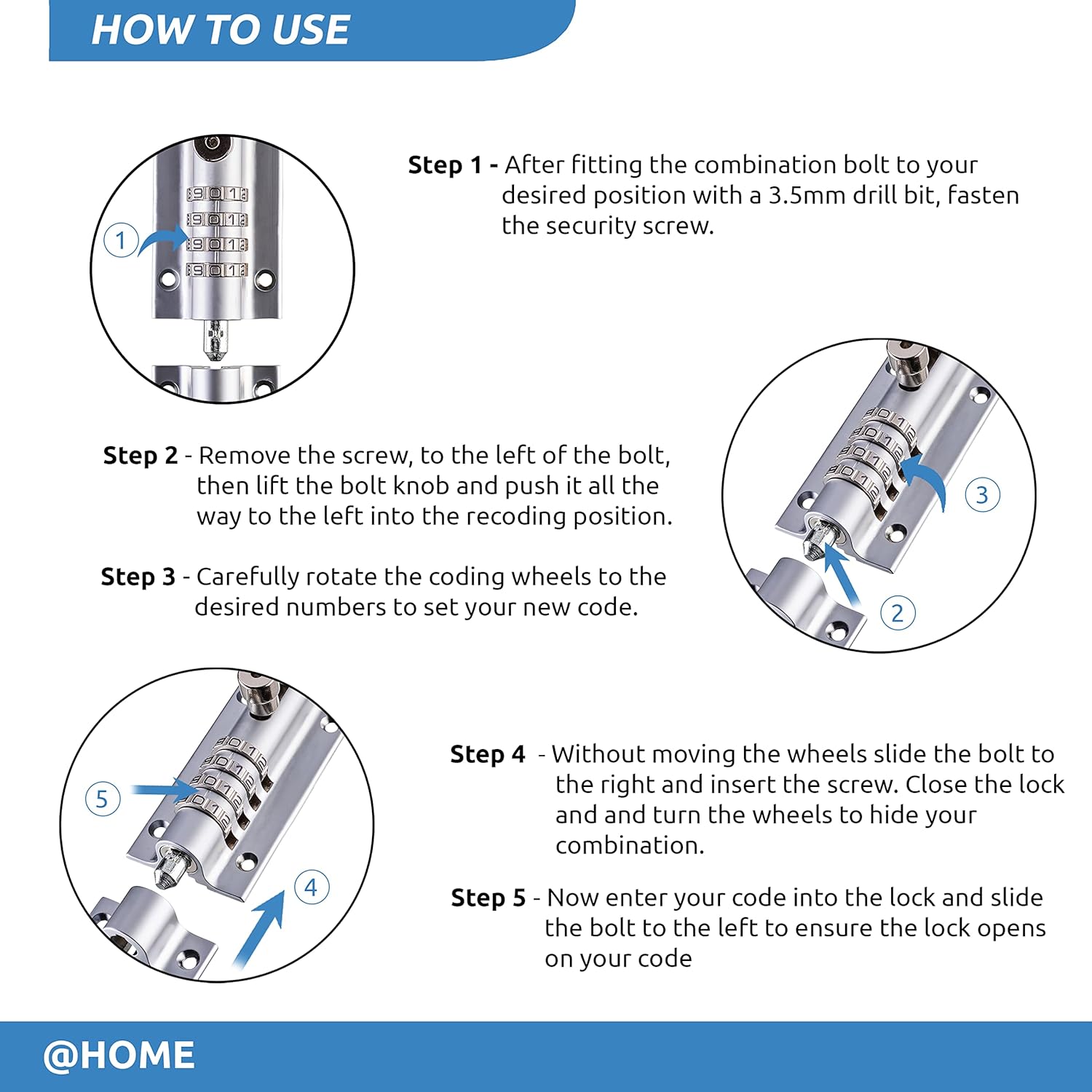 Rustproof Chrome Combination Locking Bolt by Squire Locks - Recordable Combi2CH