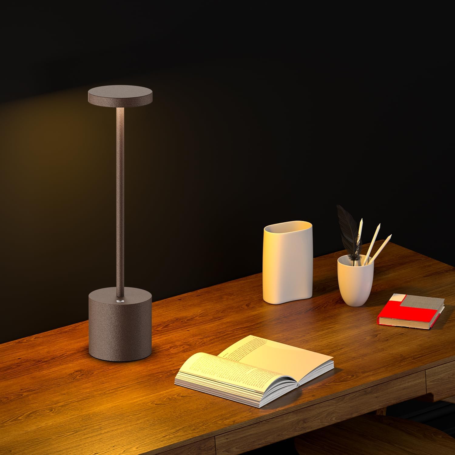 Rusty Cordless LED Table Lamp with Rechargeable Battery - Modern Portable Desk Light with Adjustable Brightness - Ideal for Bars and Restaurants
