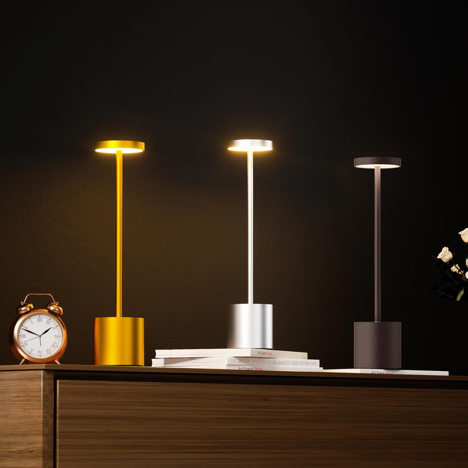 Rusty Cordless LED Table Lamp with Rechargeable Battery - Modern Portable Desk Light with Adjustable Brightness - Ideal for Bars and Restaurants