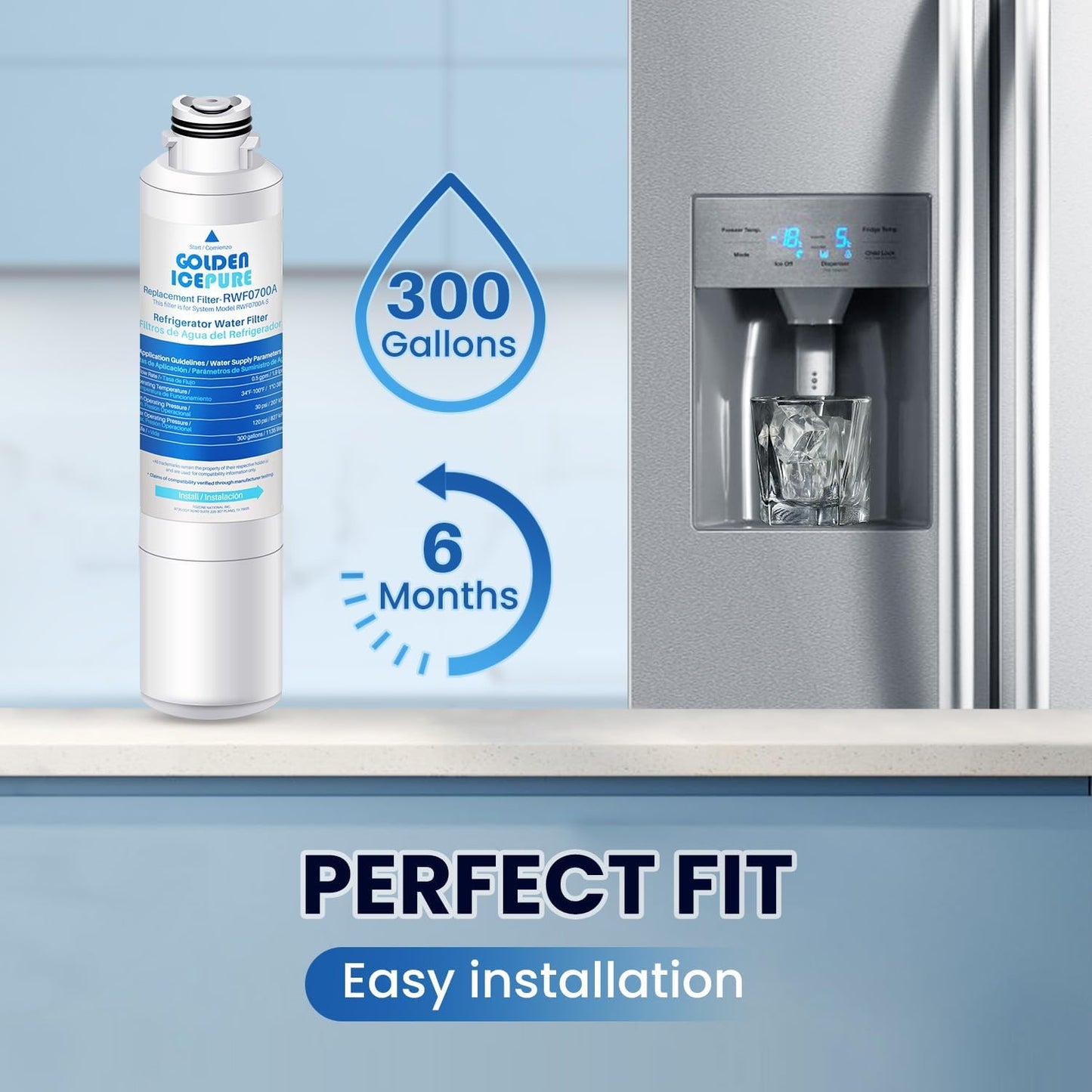 Samsung DA29-00020B Refrigerator Water Filter Replacement by GOLDEN ICEPURE - Compatible with HAF-CIN/EXP, RF263BEAESR, RF28HMEDBSR - 1PACK