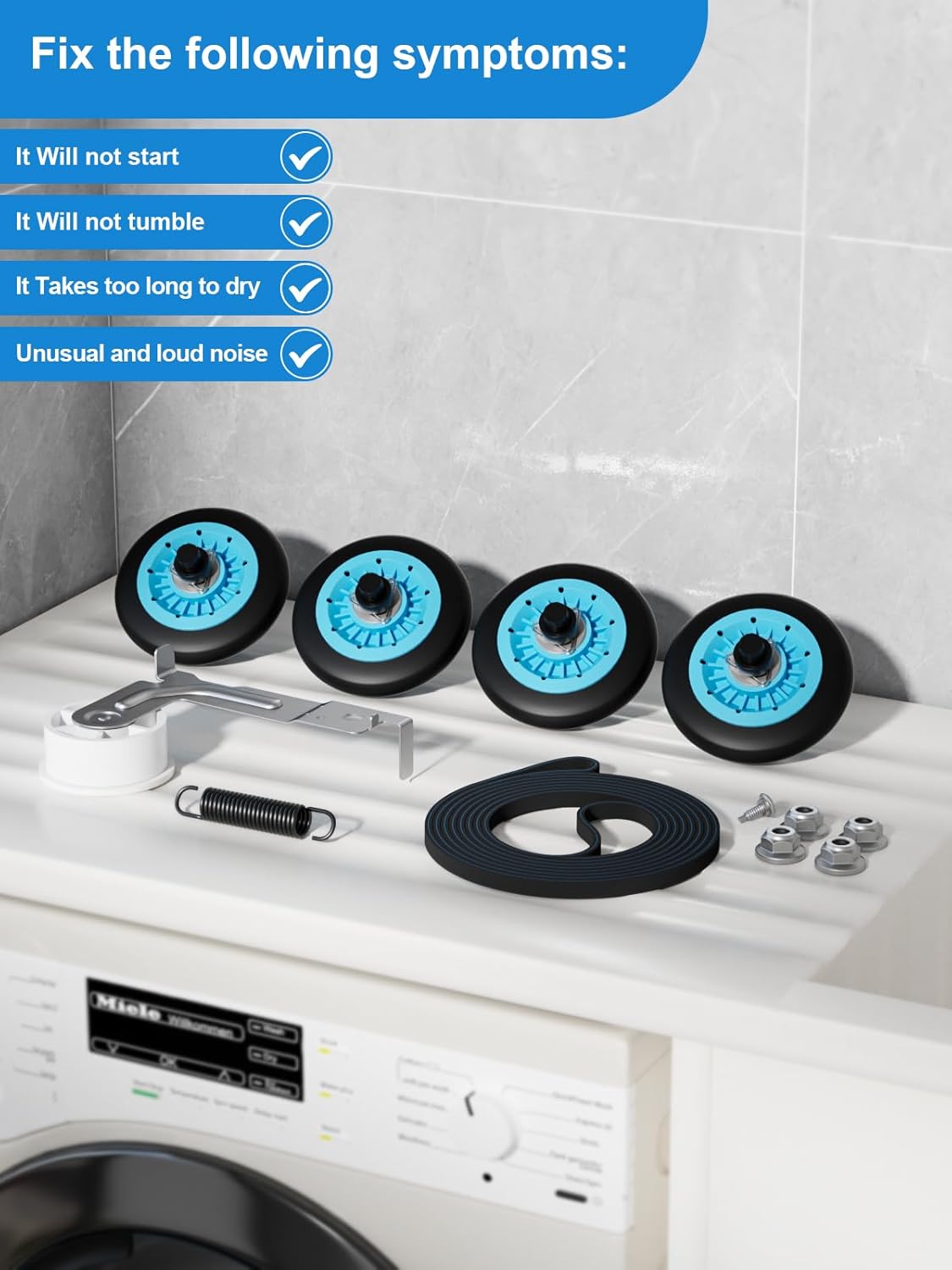 Samsung Dryer Repair Kit with DC97-16782A Roller, DC93-00634A Pulley, and 6602-001655 Belt - Compatible Replacement Parts for Dryer