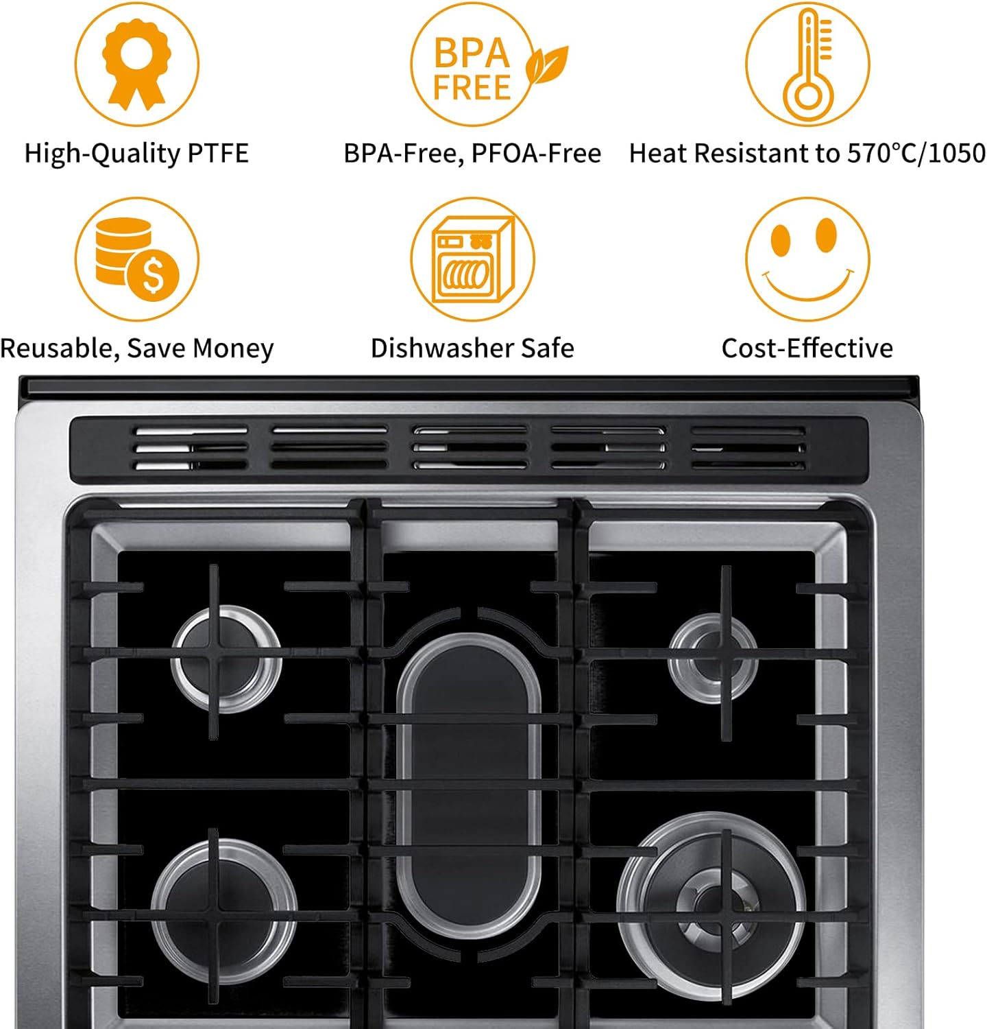 Samsung Gas Range Stove Top Protectors - Non-Stick Oven Liners (0.5mm Thick)