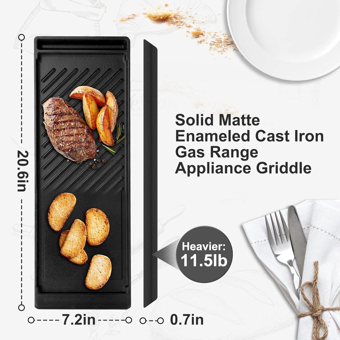 Samsung Stove Parts DG61-00859A Griddle Upgraded for NX58H5600SS NX58H9500WS - Heavy Duty Cast Iron Reversible Griddle/Grill Combo
