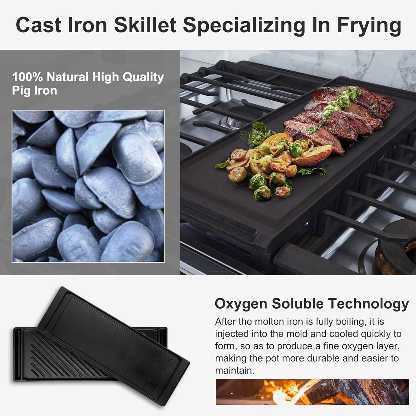 Samsung Stove Parts DG61-00859A Griddle Upgraded for NX58H5600SS NX58H9500WS - Heavy Duty Cast Iron Reversible Griddle/Grill Combo