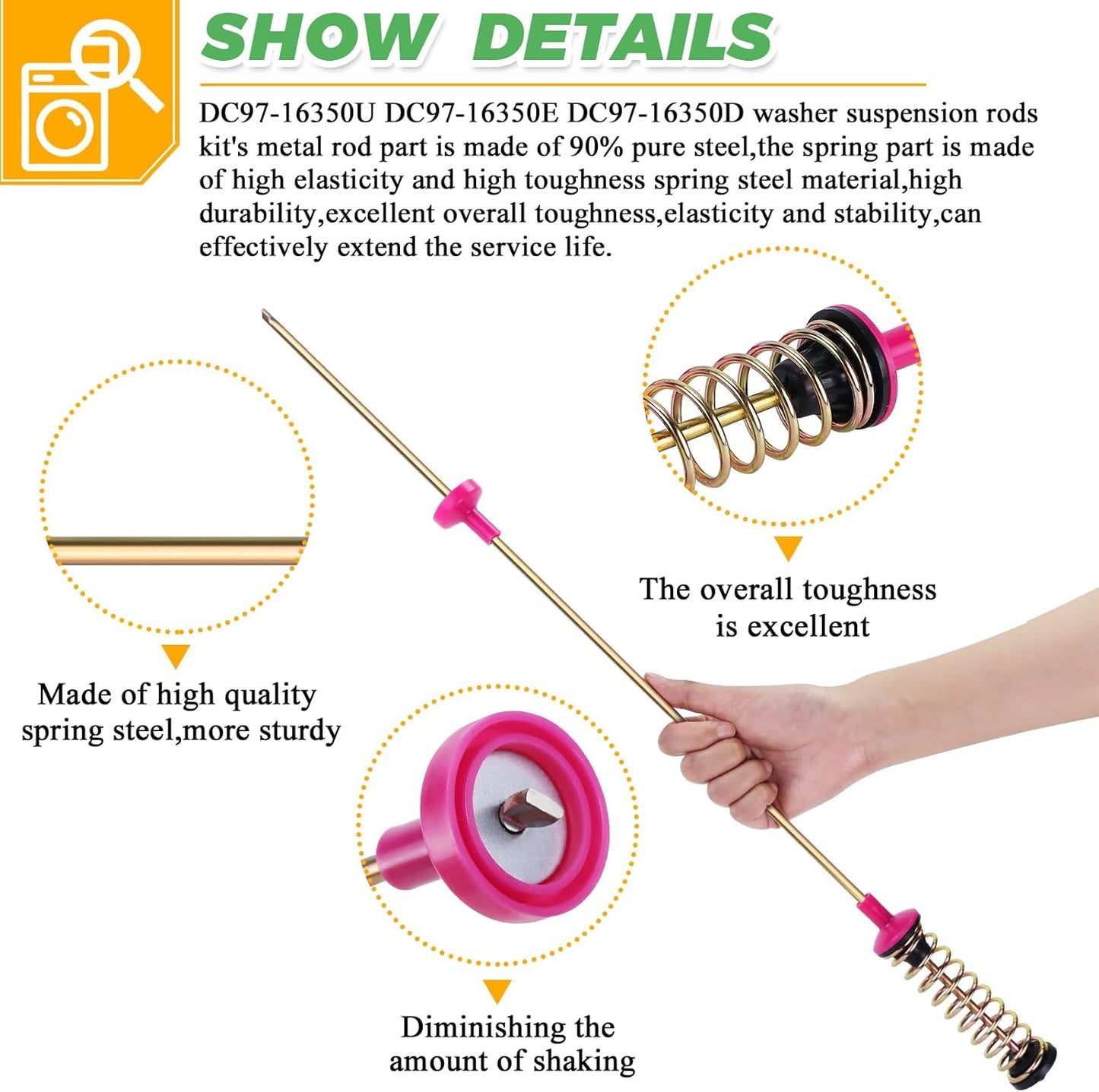 Samsung Techecook Washer Suspension Rods for WA50R5400AW WA50R5200AW WA50R5400AV WA50R5200AV WA45T3200AW - OEM DC97-16350U DC97-16350E DC97-16350D DC97-16350S DC97-16350C DC97-16350T