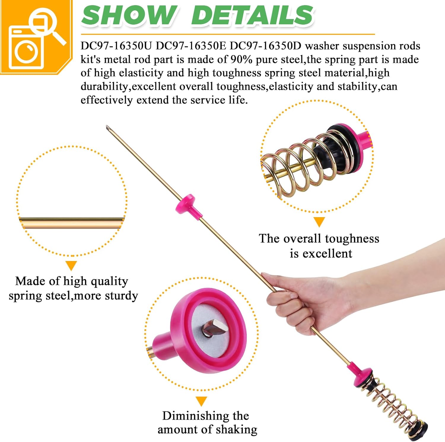 Samsung Techecook Washer Suspension Rods for WA50R5400AW WA50R5200AW WA50R5400AV WA50R5200AV WA45T3200AW - OEM DC97-16350U DC97-16350E DC97-16350D DC97-16350S DC97-16350C DC97-16350T