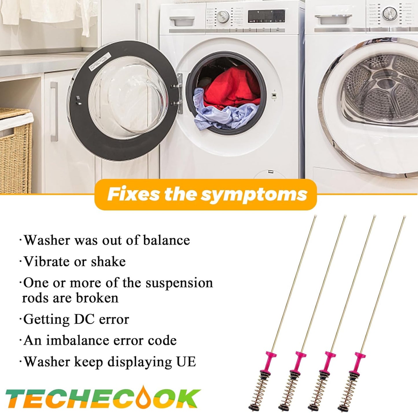 Samsung Techecook Washer Suspension Rods for WA50R5400AW WA50R5200AW WA50R5400AV WA50R5200AV WA45T3200AW - OEM DC97-16350U DC97-16350E DC97-16350D DC97-16350S DC97-16350C DC97-16350T