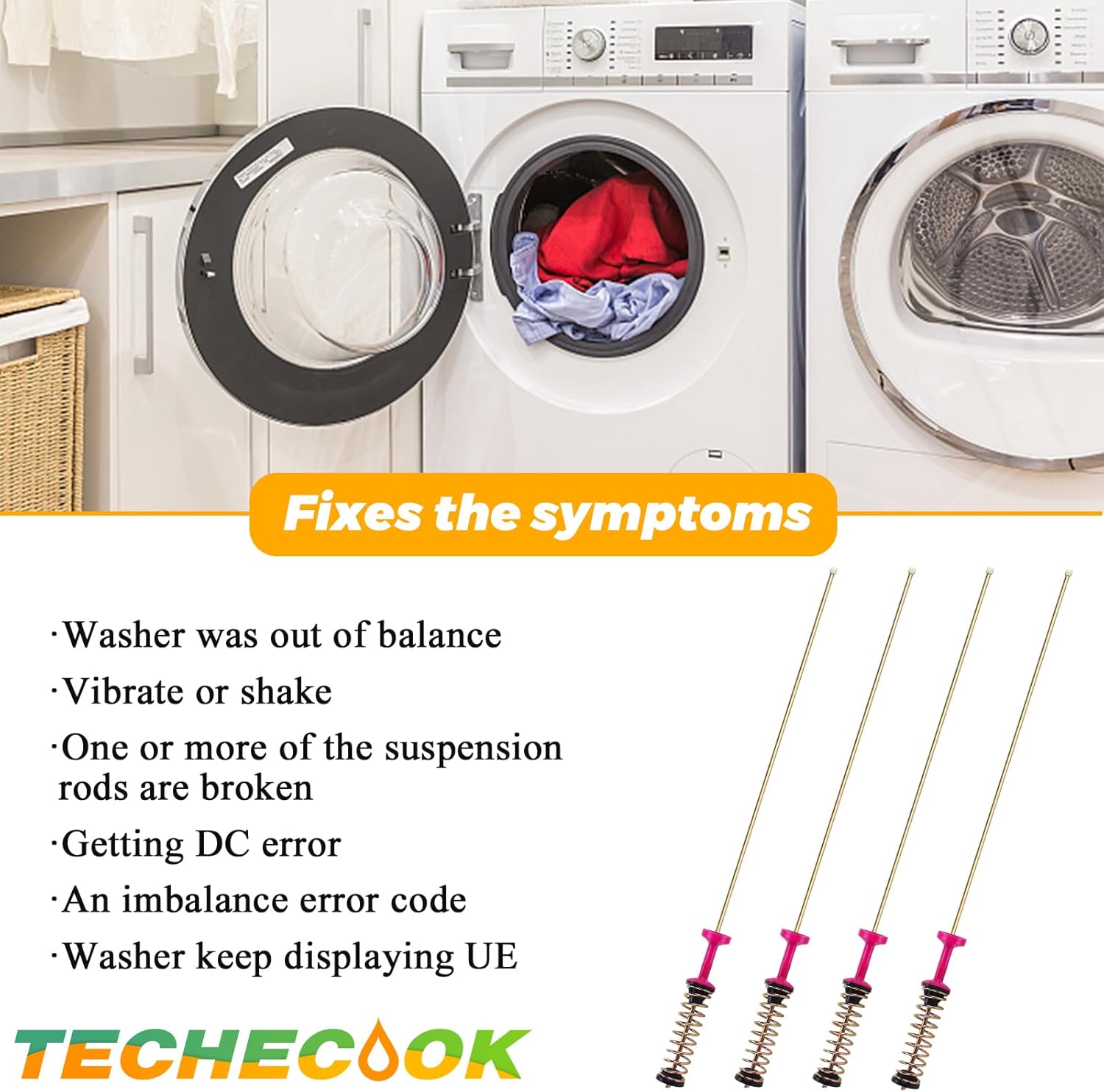 Samsung Techecook Washer Suspension Rods for WA50R5400AW WA50R5200AW WA50R5400AV WA50R5200AV WA45T3200AW - OEM DC97-16350U DC97-16350E DC97-16350D DC97-16350S DC97-16350C DC97-16350T