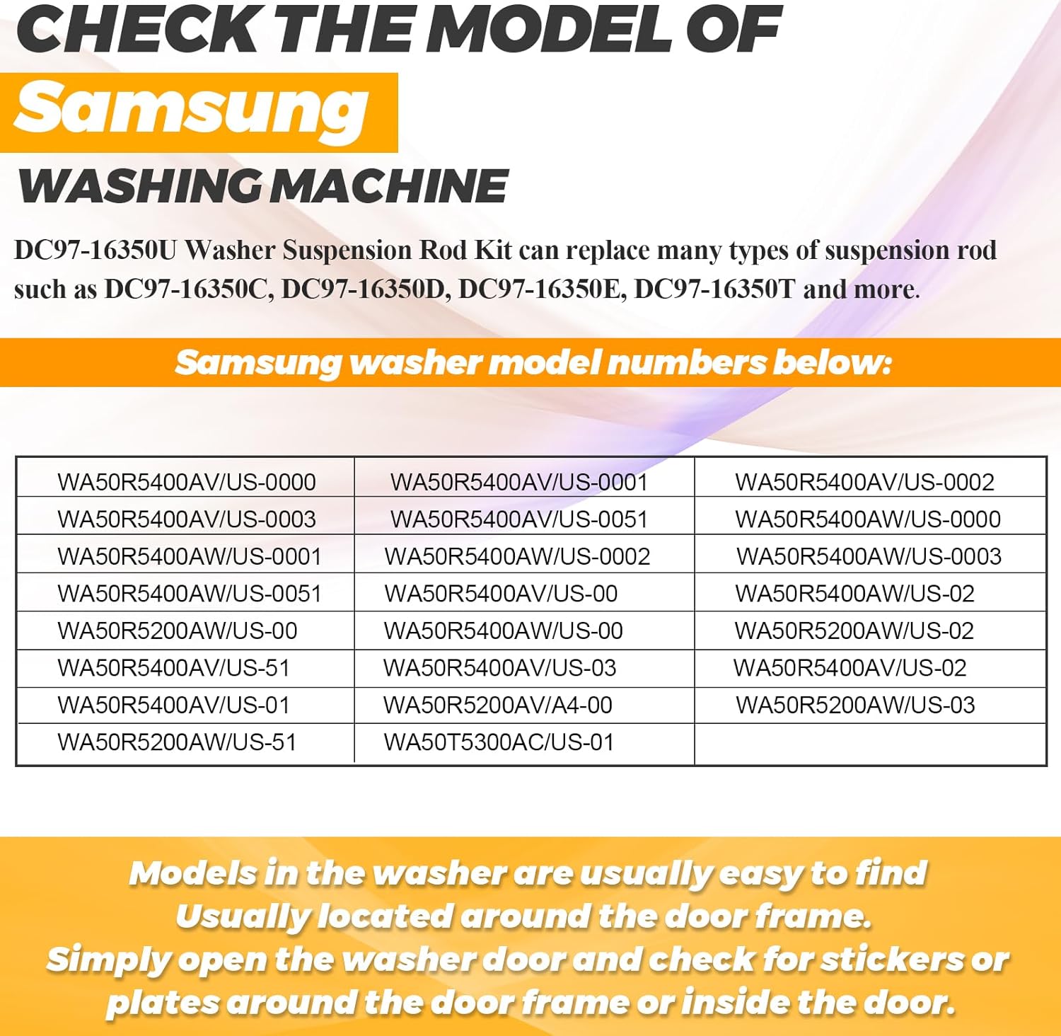 Samsung Techecook Washer Suspension Rods for WA50R5400AW WA50R5200AW WA50R5400AV WA50R5200AV WA45T3200AW - OEM DC97-16350U DC97-16350E DC97-16350D DC97-16350S DC97-16350C DC97-16350T
